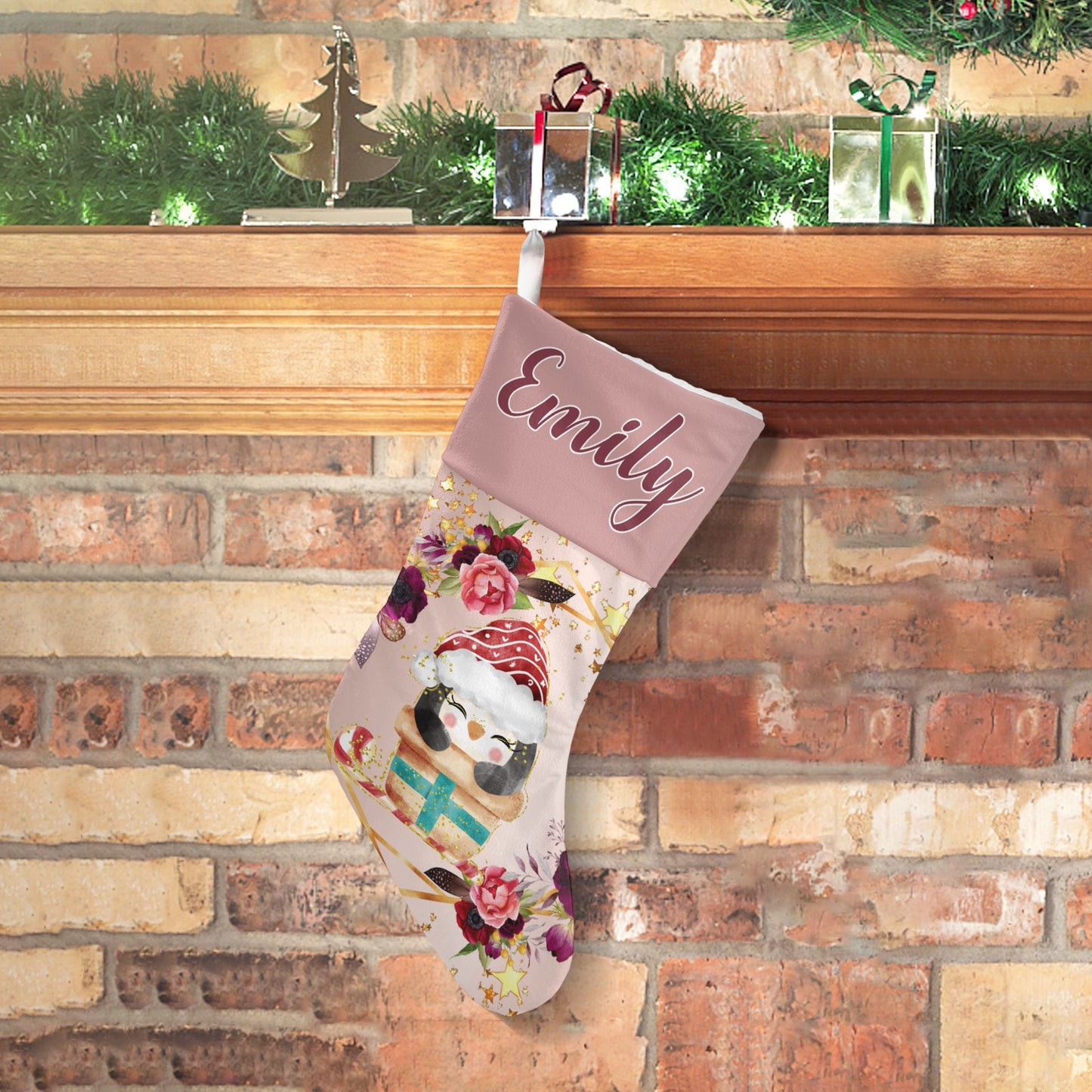 Penguin Christmas Stocking Custom Name Christmas Socks Gift
