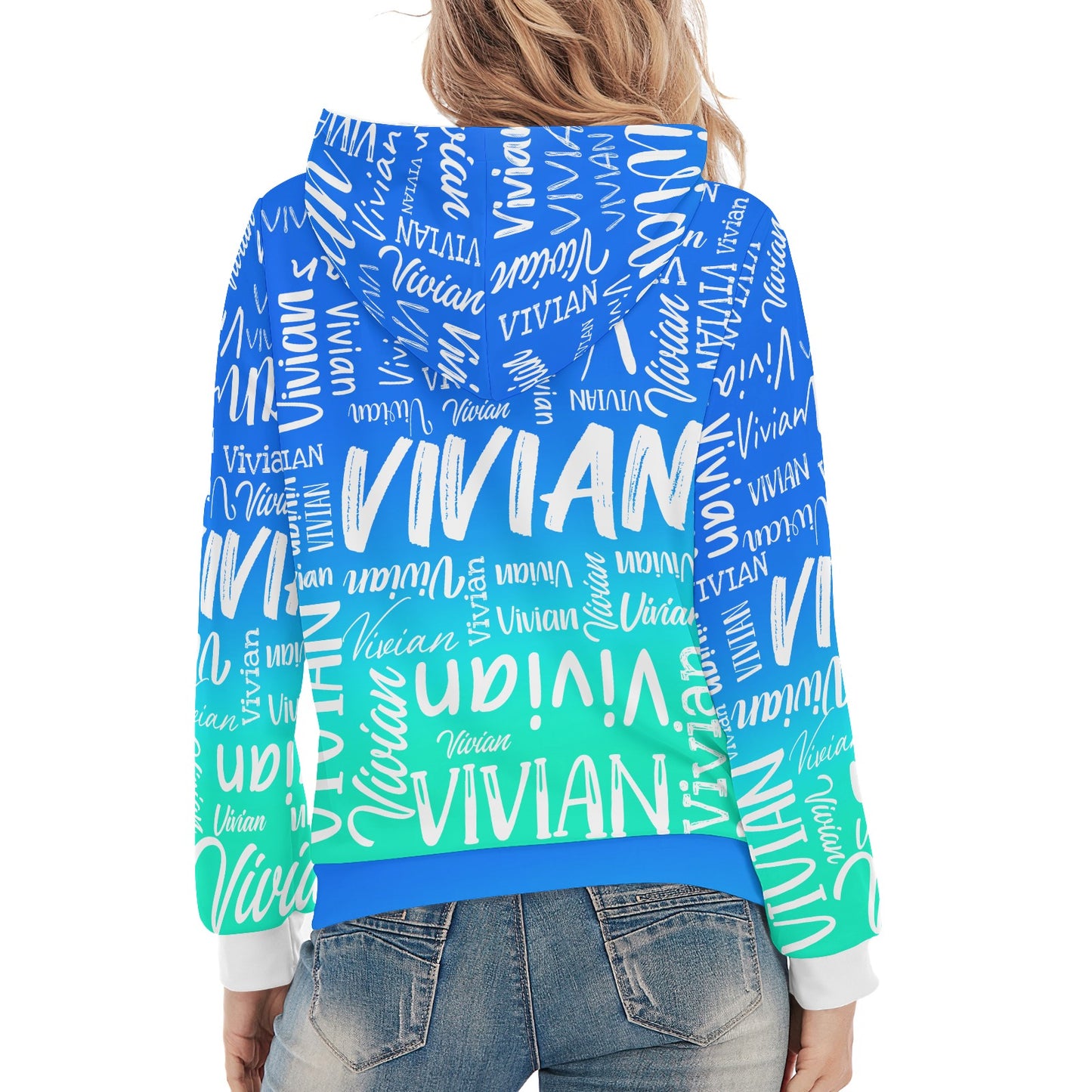 Blue Green Unisex Heavy Blend Hoodie Customized Hooded Sweatshirt with Name Women and Girl