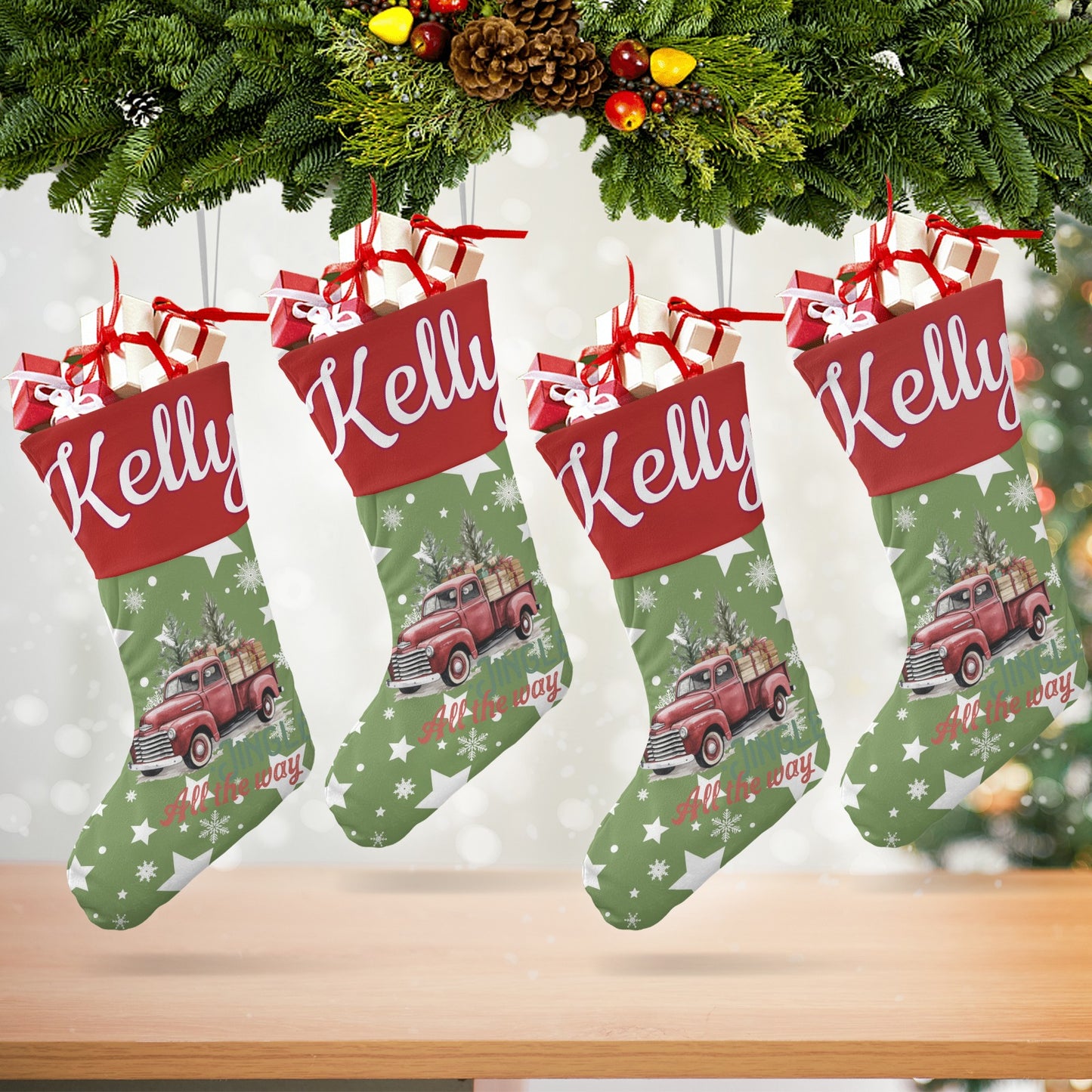 Car snowflakes Christmas Stocking Custom Name Santa Socks Gift