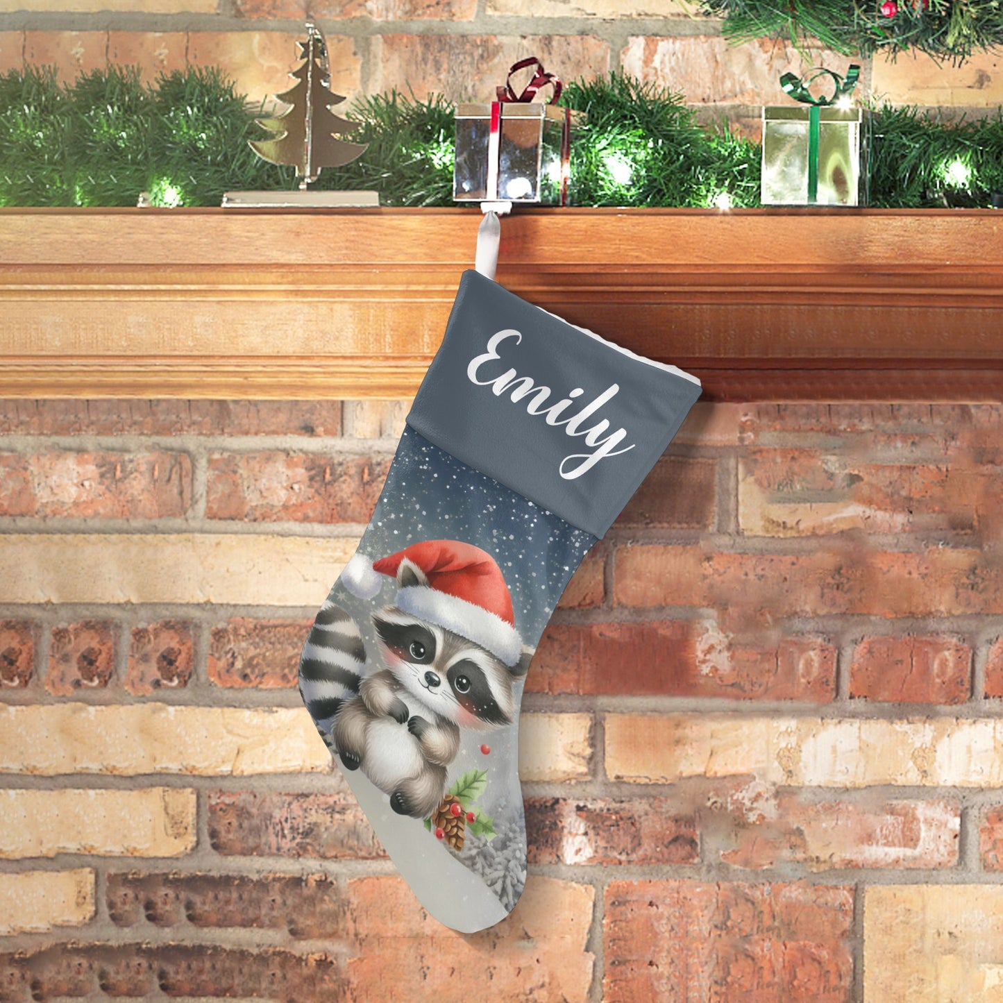 Raccoon Christmas Stocking Custom Name Christmas Socks Gift