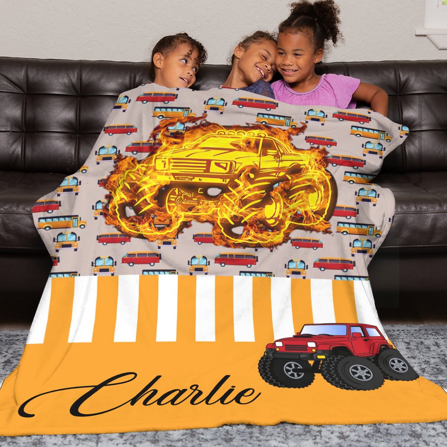 Red Truck Tractor Flannel Blanket Custom Name Blanket Gift for Men Women
