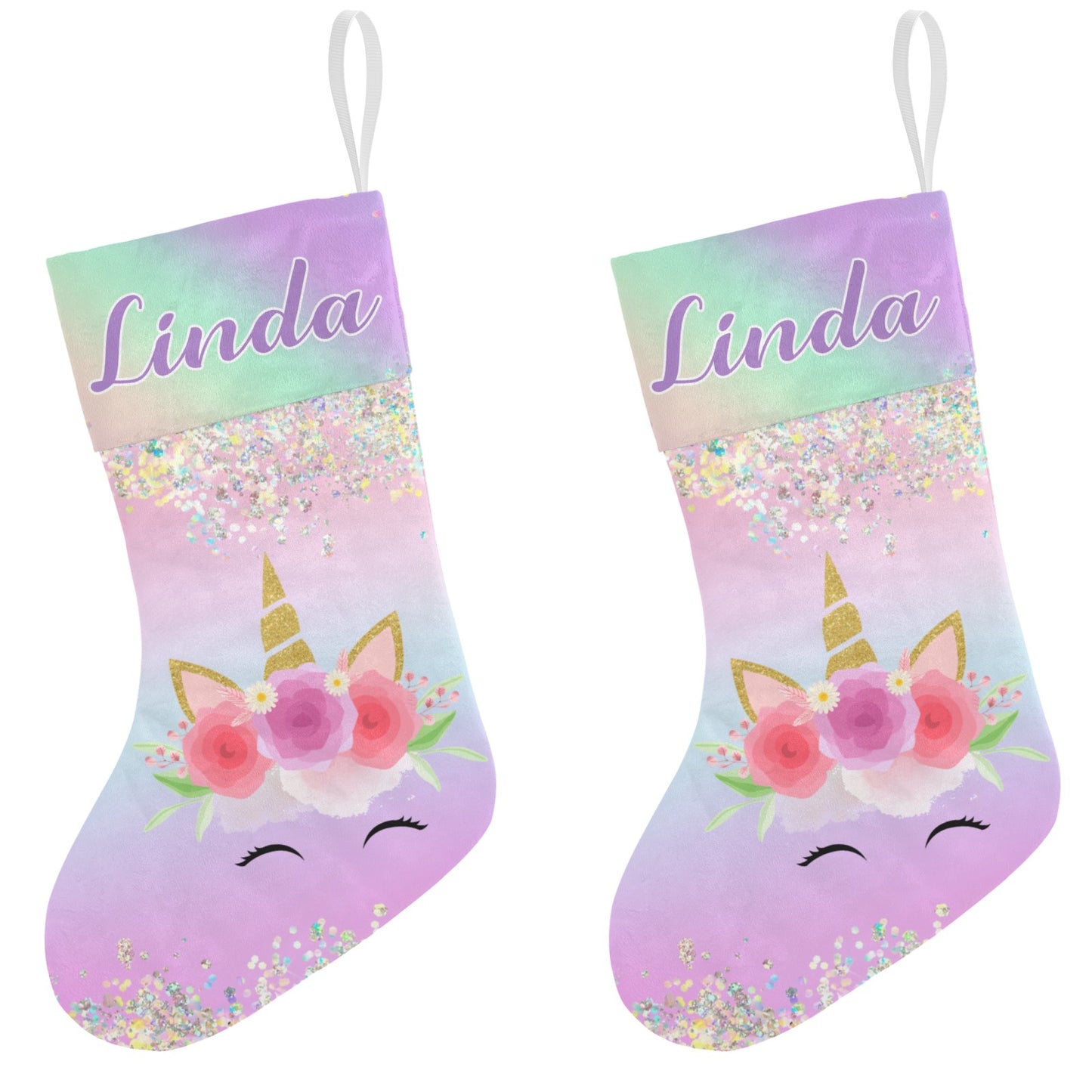 Unicorn Pink Christmas Stocking Custom Name Christmas Socks Gift