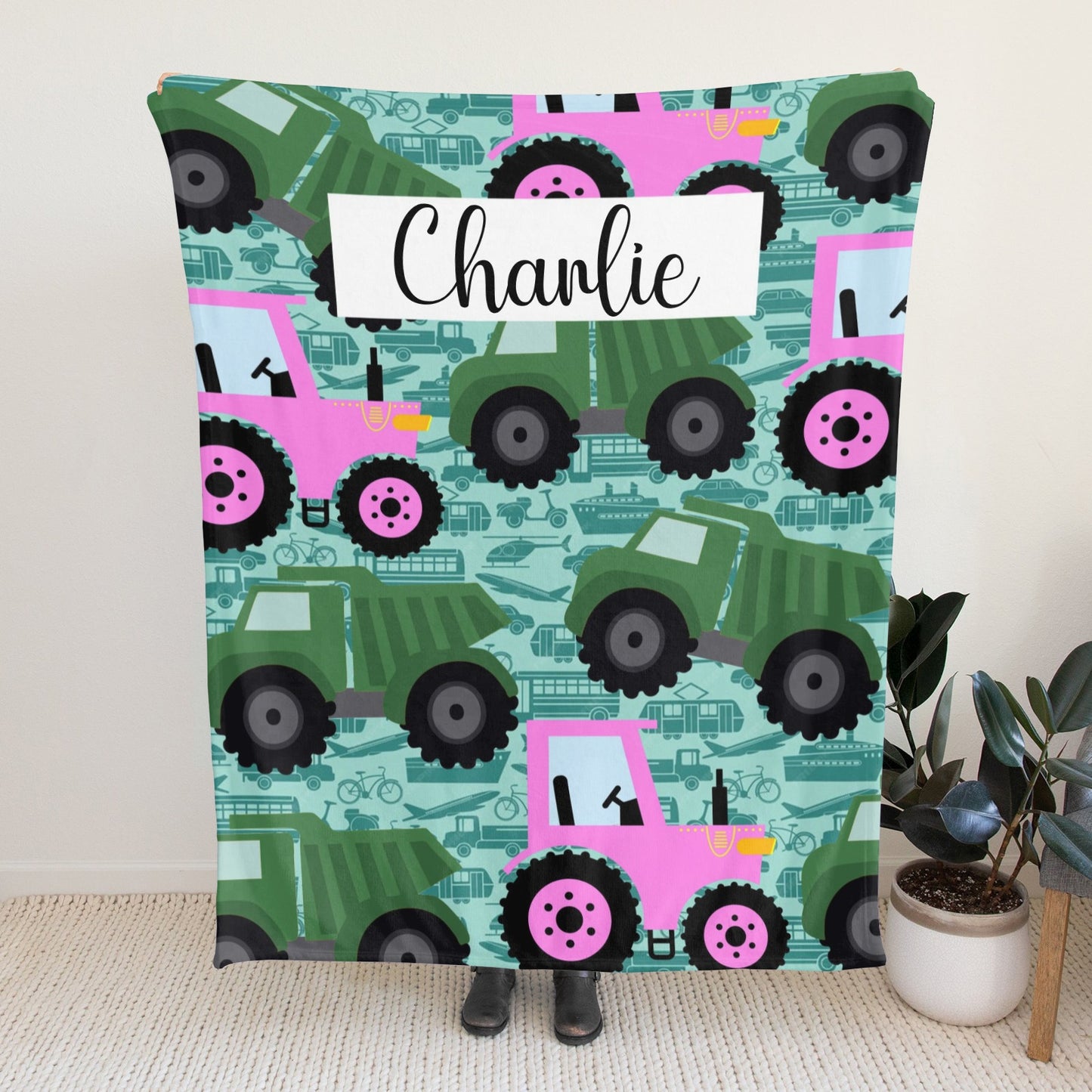 Truck Tractor Flannel Blanket Custom Name Blanket Gift for Men Women