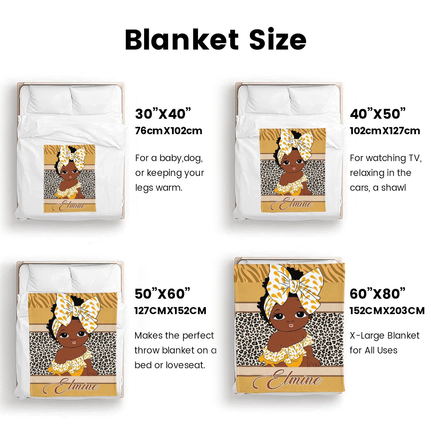 Africa Girl Flannel Blanket Custom Name Blanket Gift for Men Women