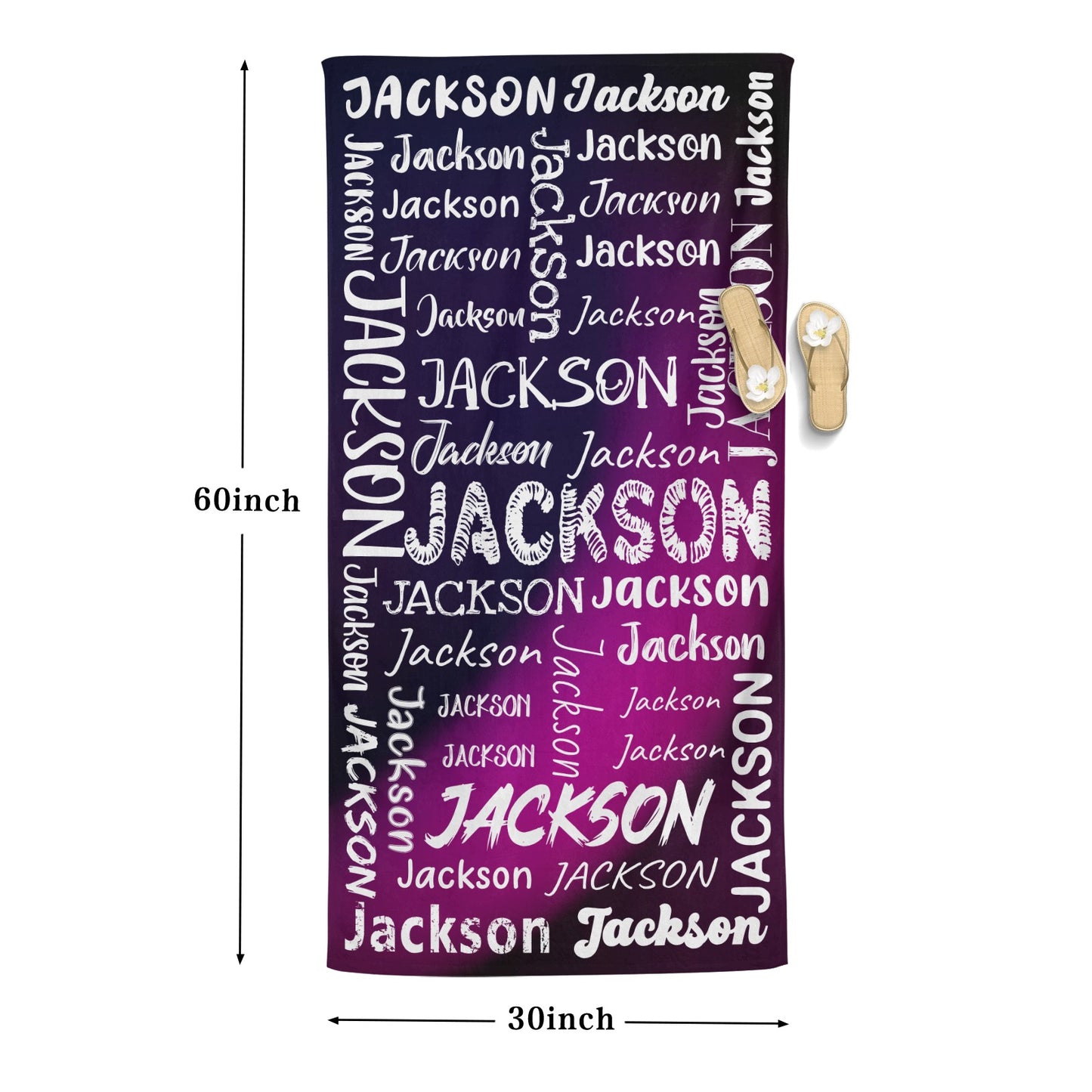 Black Purple Beach Towel Custom Cotton/Poly Blend Pool Towel - Blue - Personalize with Your Name - Standard Size