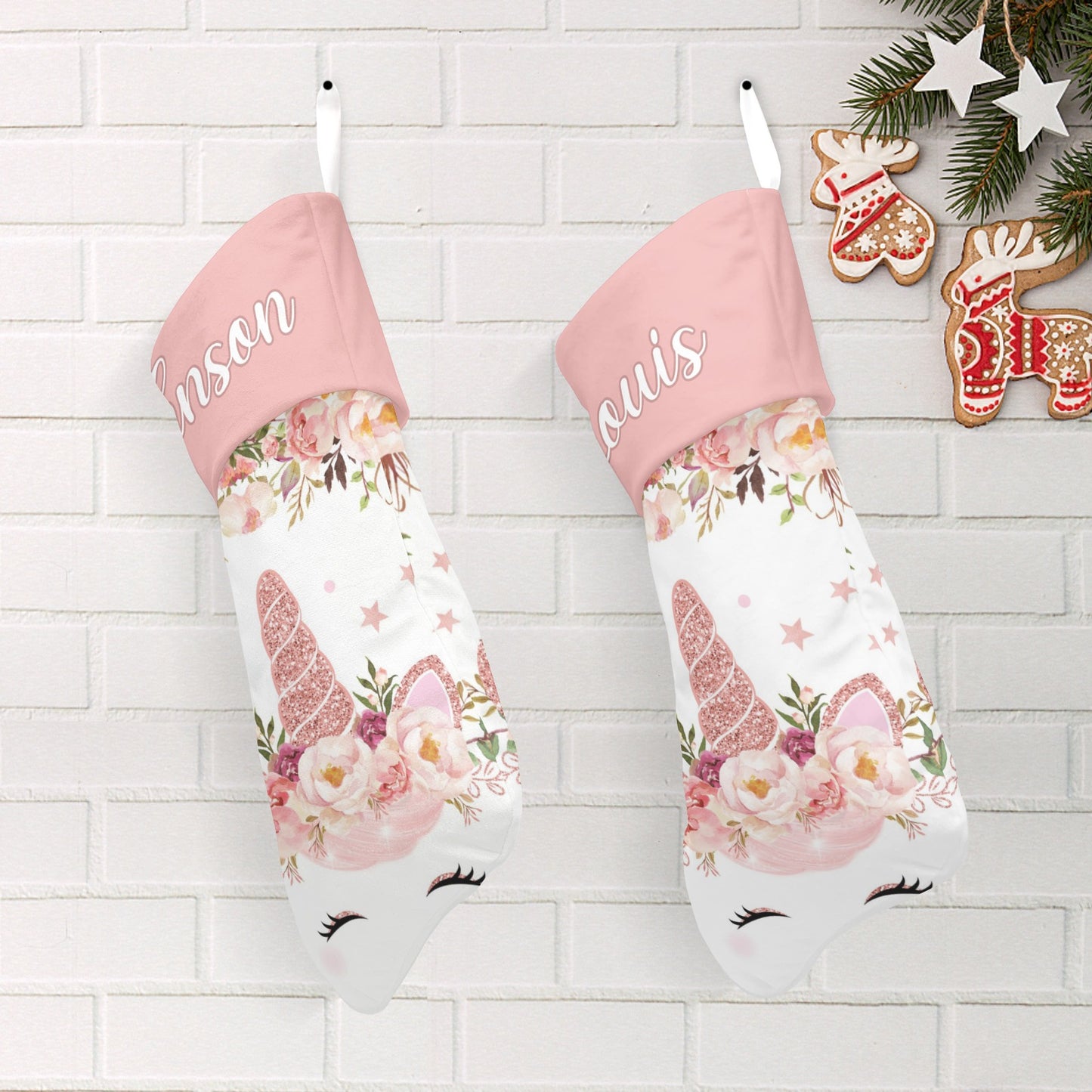 Unicorn Floral Christmas Stocking Custom Name Christmas Socks Gift