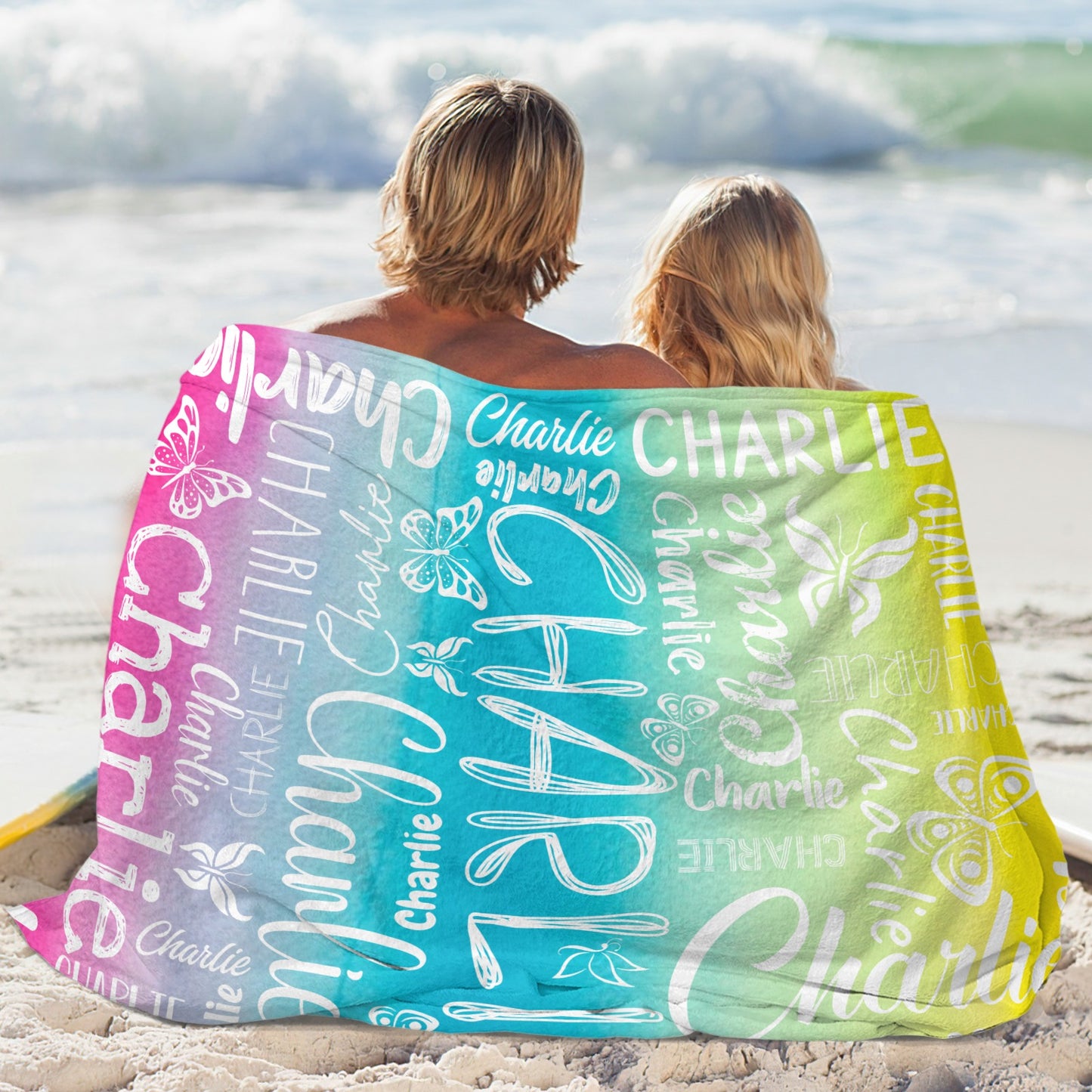 Gradient Color Flannel Blanket Custom Name Blanket Gift for Men Women