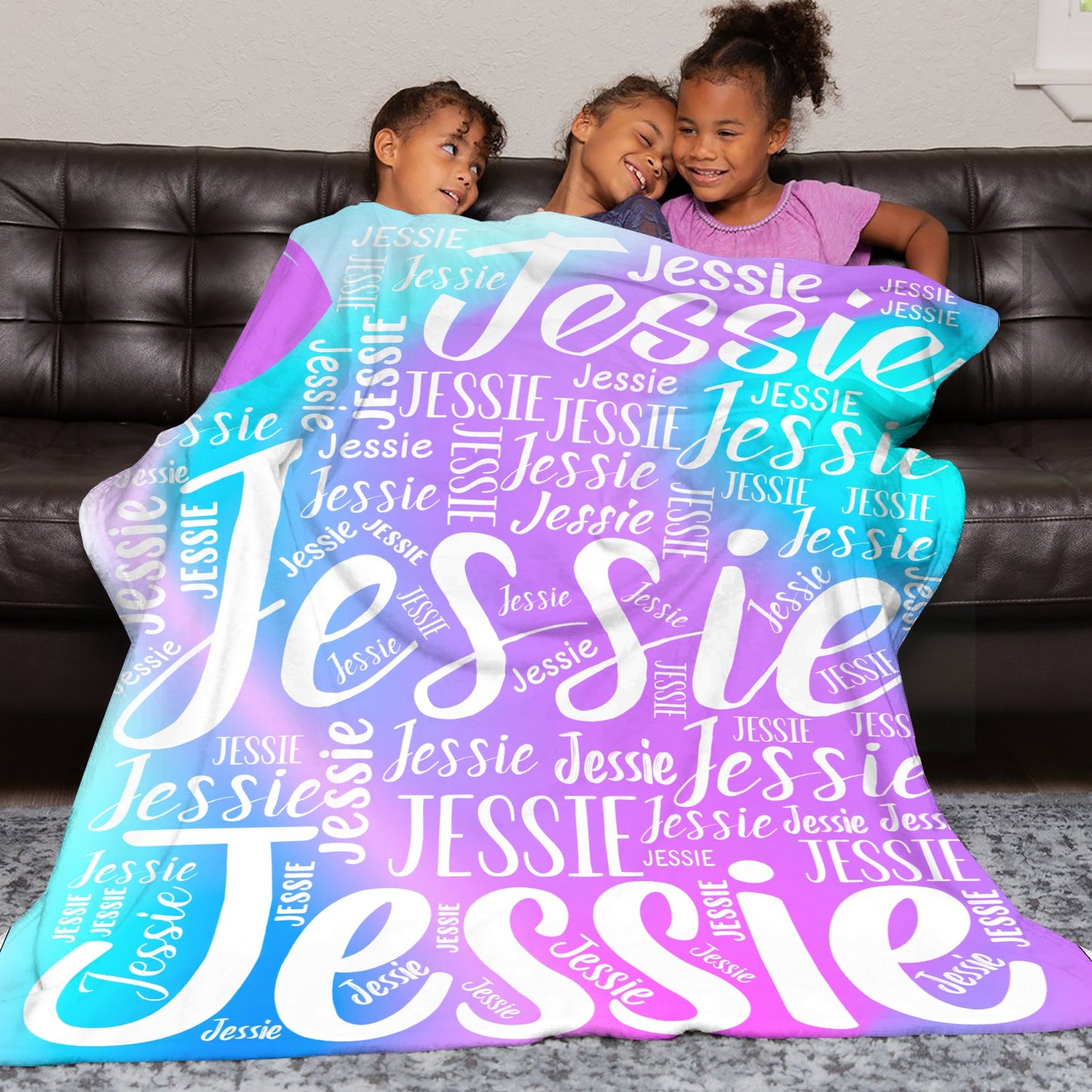 Blue Purple Flannel Blanket Custom Name Blanket Gift for Men Women