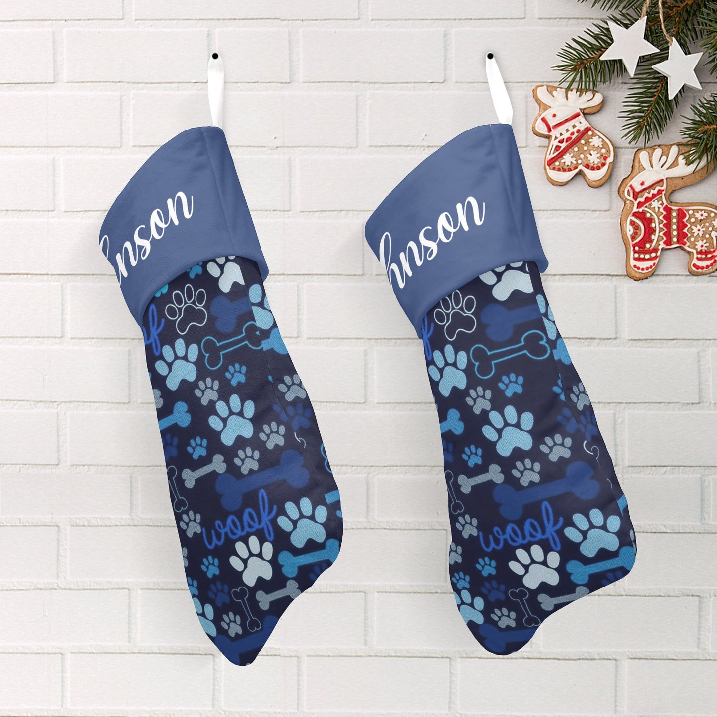 Dog Paw Navy Christmas Stocking Custom Name Christmas Socks Gift