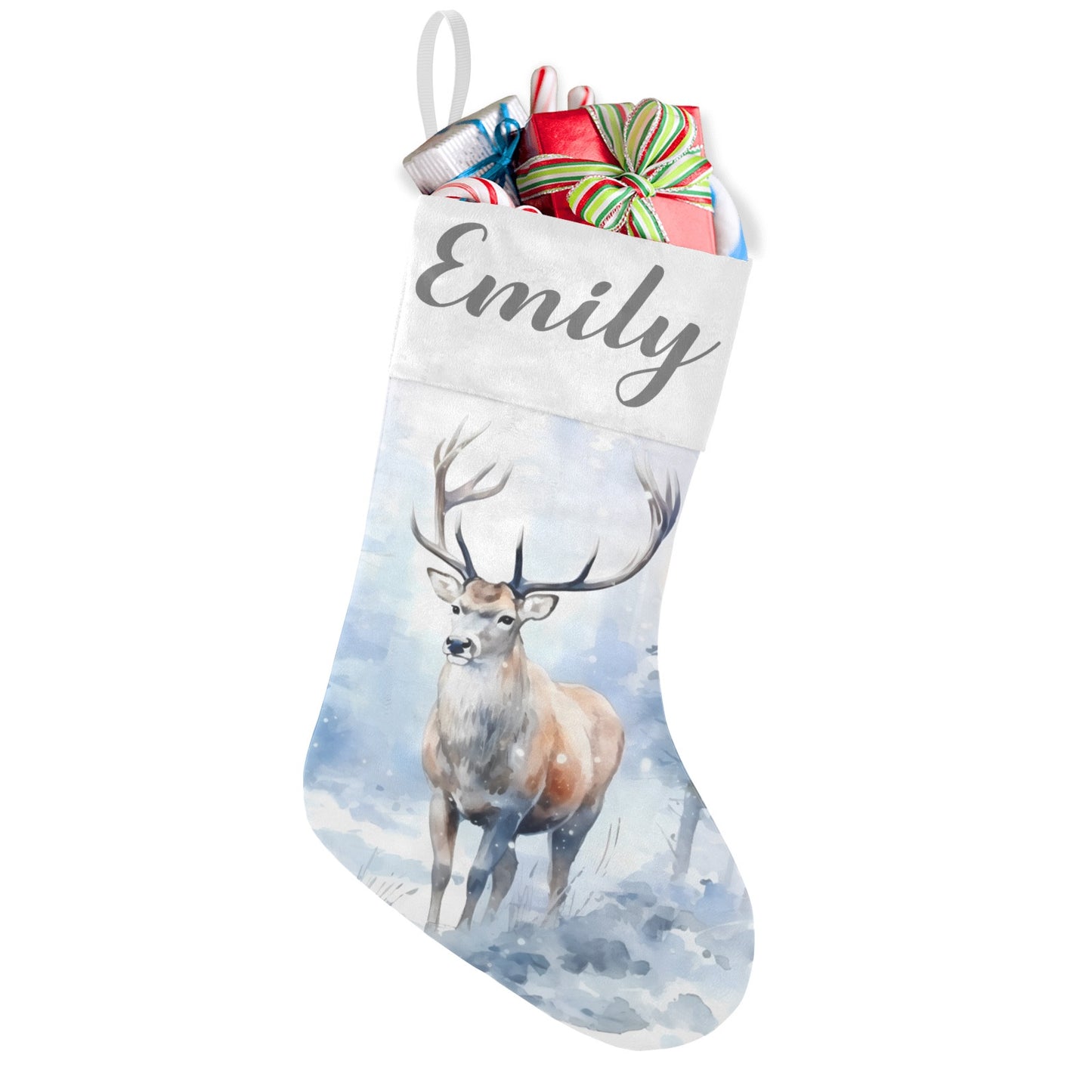 Snowy Deer Christmas Stocking Custom Name Christmas Socks Gift