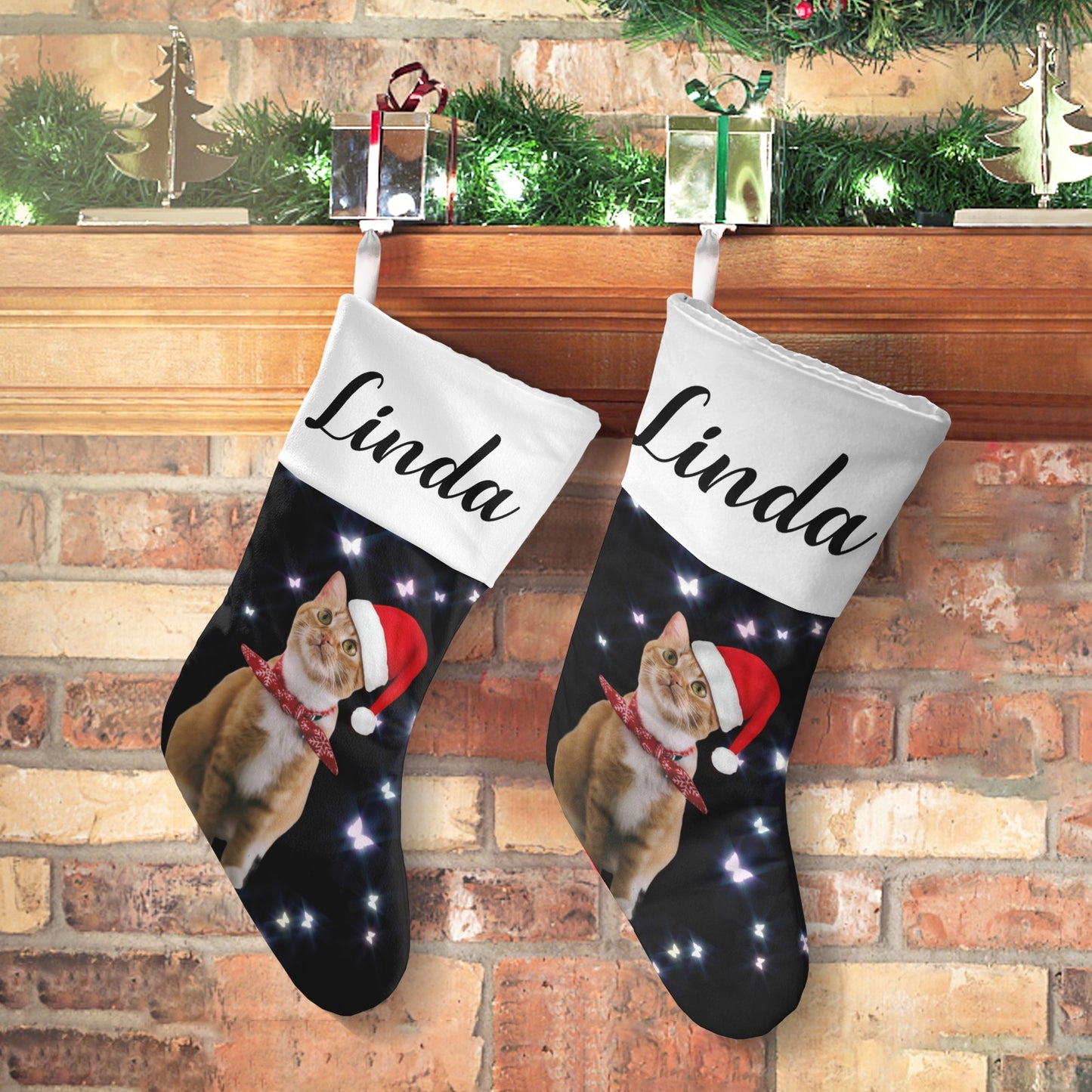 Butterfly Cat Christmas Stocking Custom Name Christmas Socks Gift