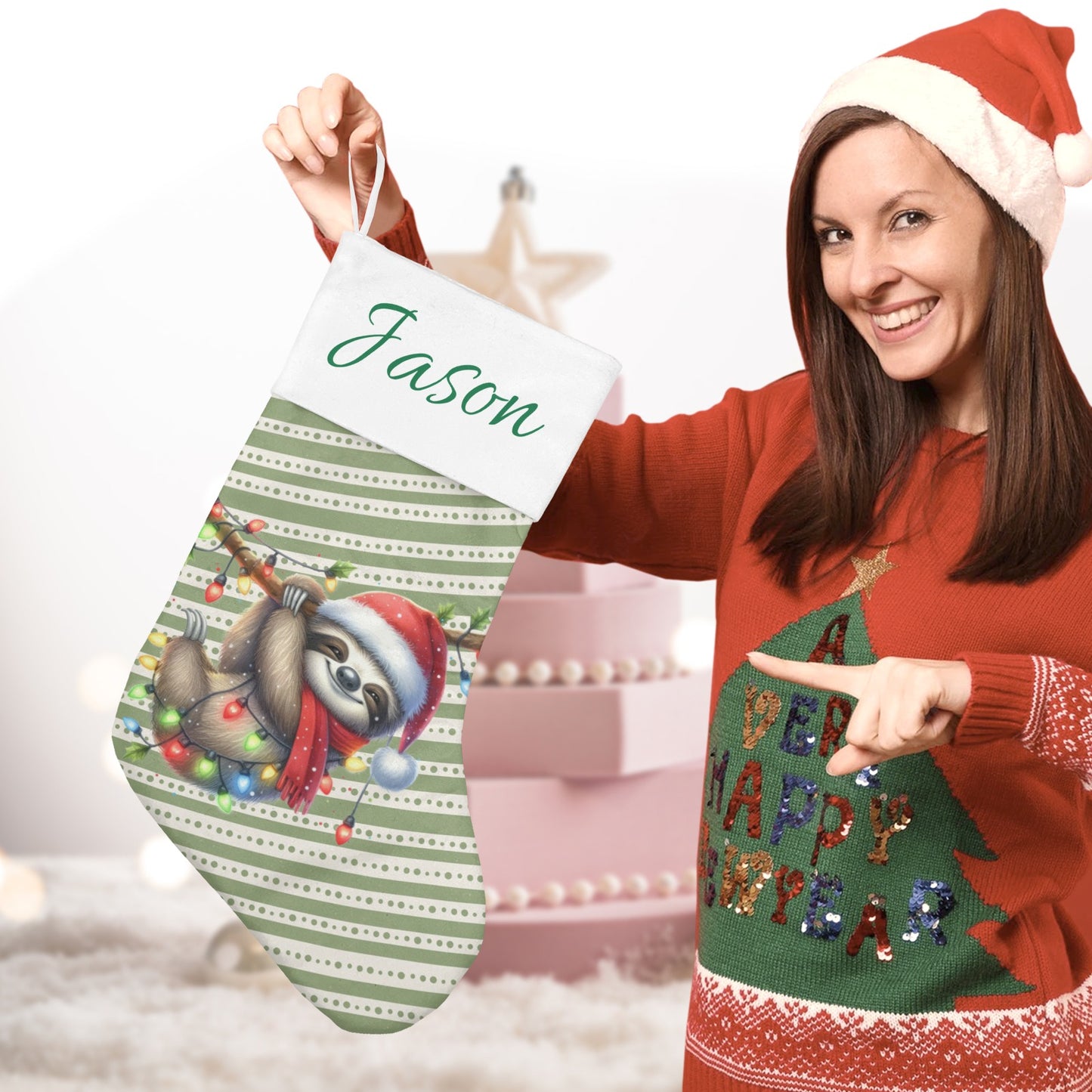 Sloth Christmas Stocking Custom Name Santa Socks Gift