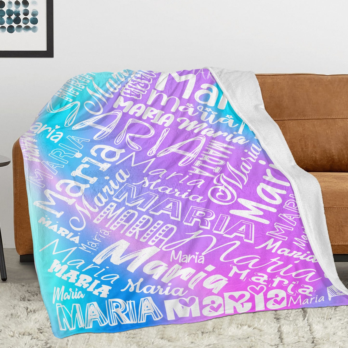 Blue Purple Flannel Blanket Name Blanket Personalized Blanket for Adult Kids Flannel Customize Throw Blanket Custom