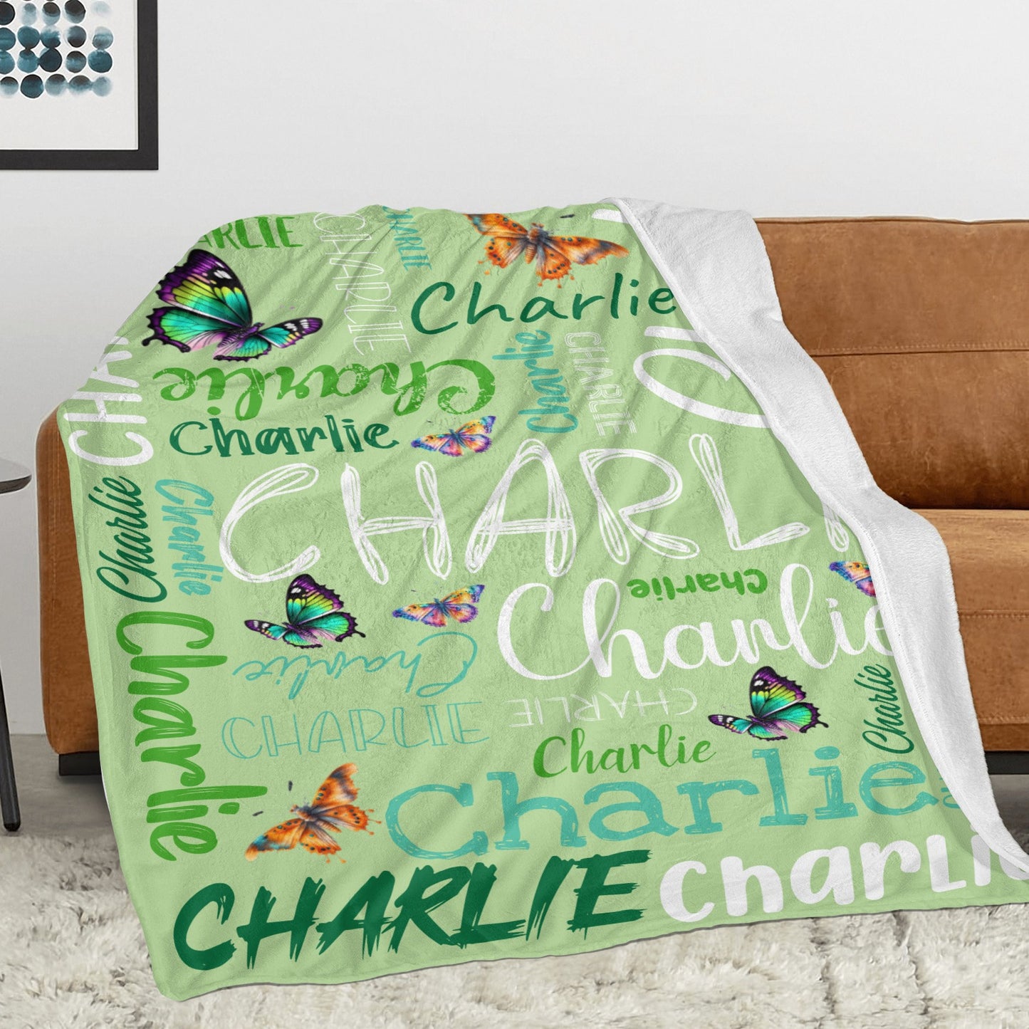Green Flannel Blanket Custom Name Blanket Gift for Men Women