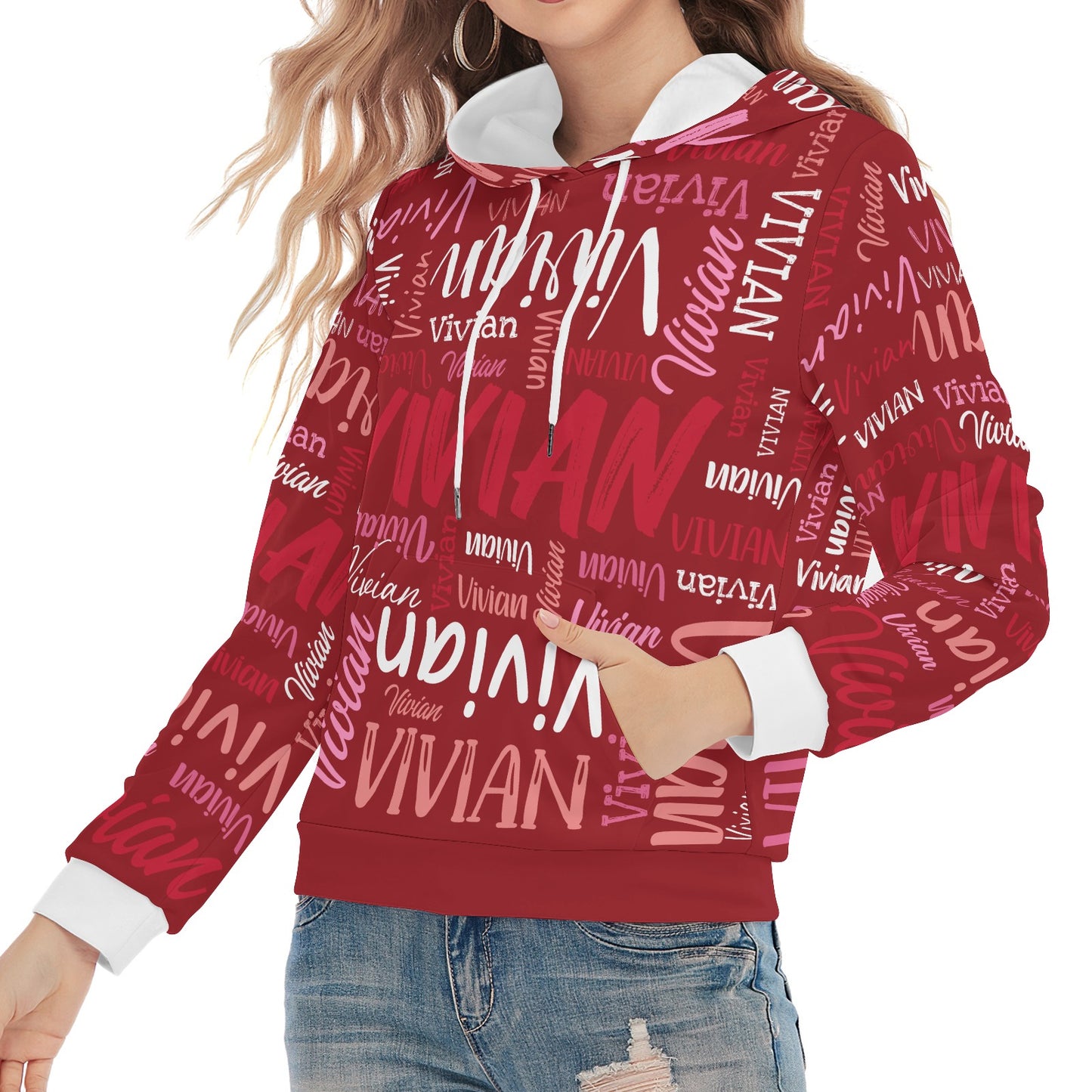Red Unisex Heavy Blend Hoodie Customized Hooded Sweatshirt with Name Women and Girl