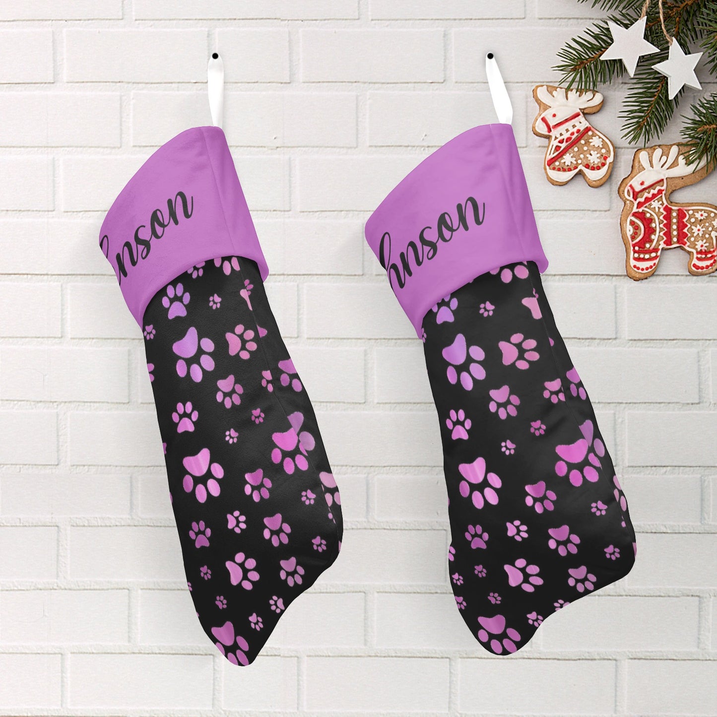 Dog Paw Christmas Stocking Custom Name Christmas Socks Gift