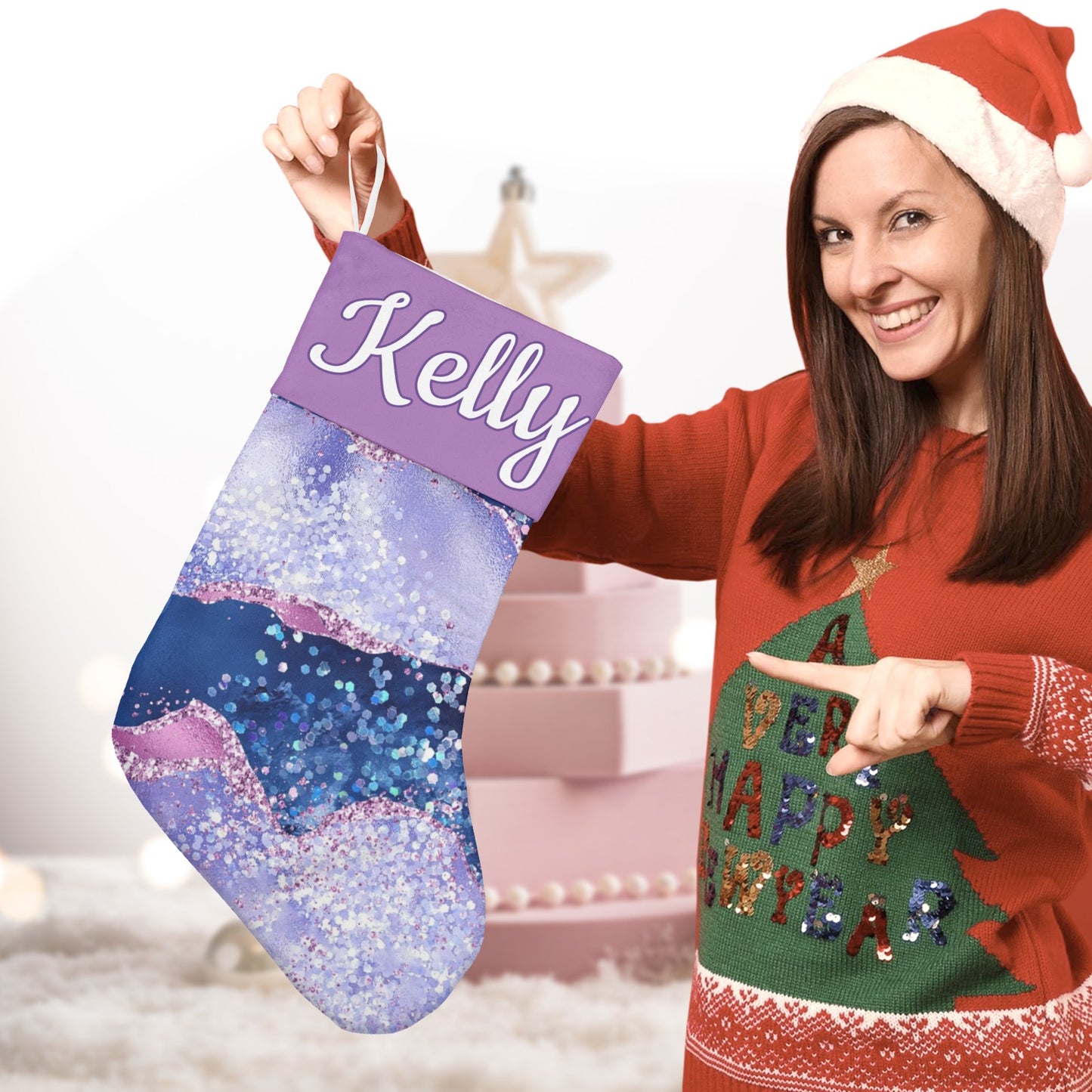 Purple Christmas Stocking Custom Name Santa Socks Gift