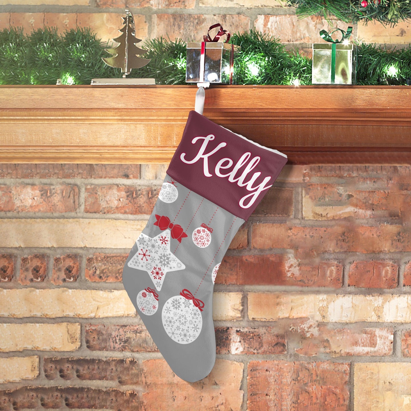 Pentagram Snowflake Christmas Stocking Custom Name Santa Socks Gift