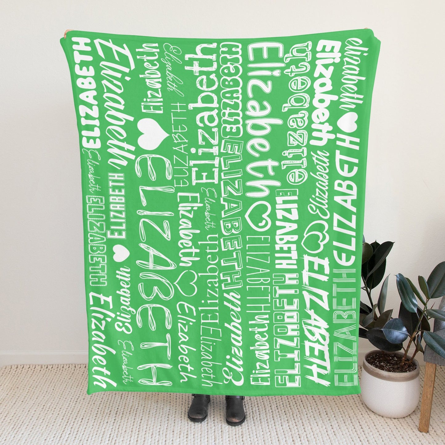 Green Flannel Blanket Name Blanket Personalized Blanket for Adult Kids Flannel Customize Throw Blanket Custom