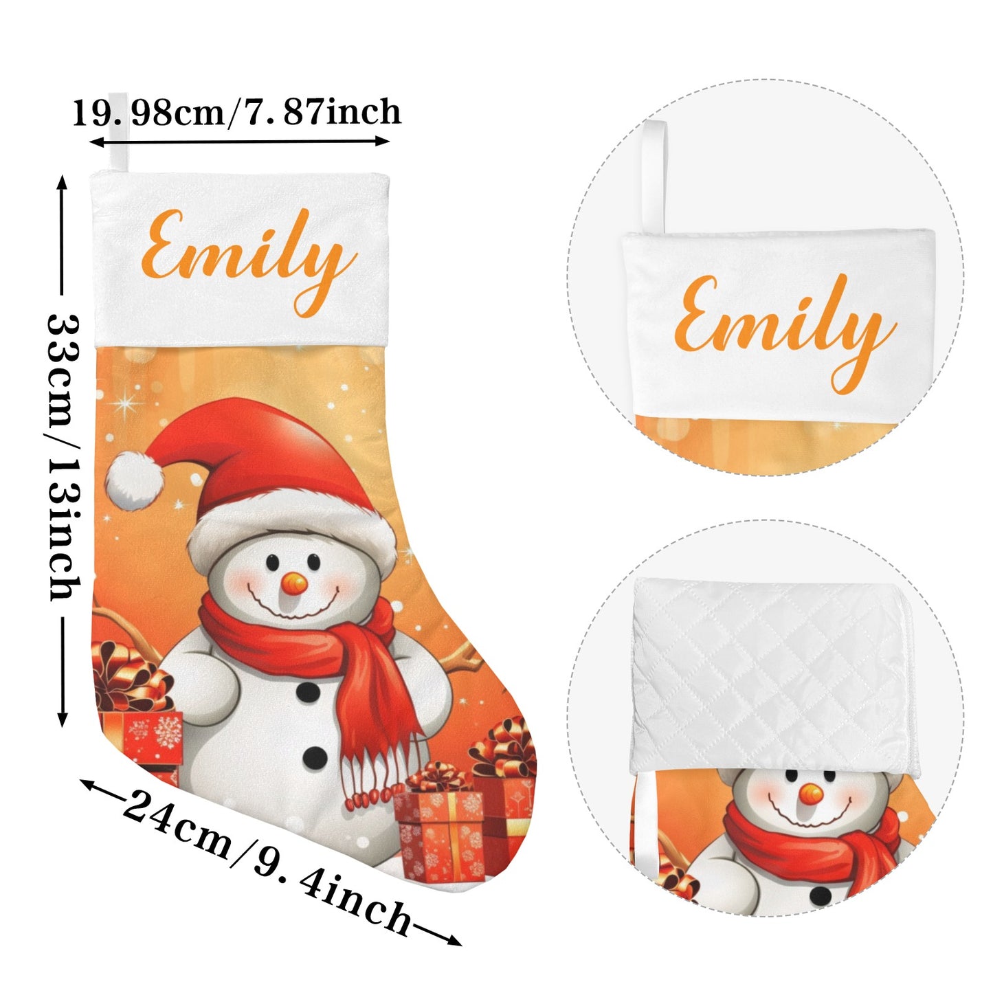 Snowman Orange Christmas Stocking Custom Name Christmas Socks Gift