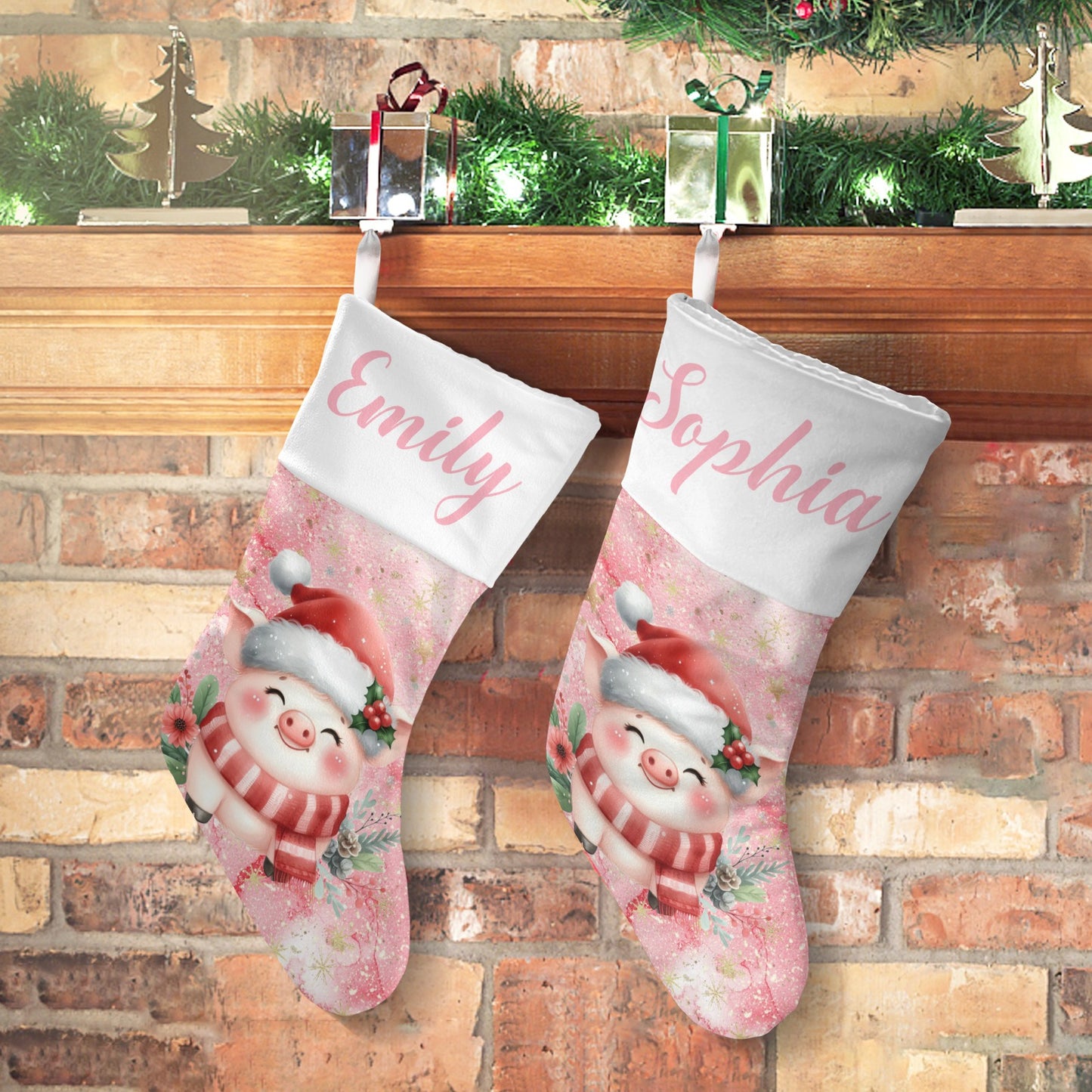 Cute Pig Christmas Stocking Custom Name Christmas Socks Gift