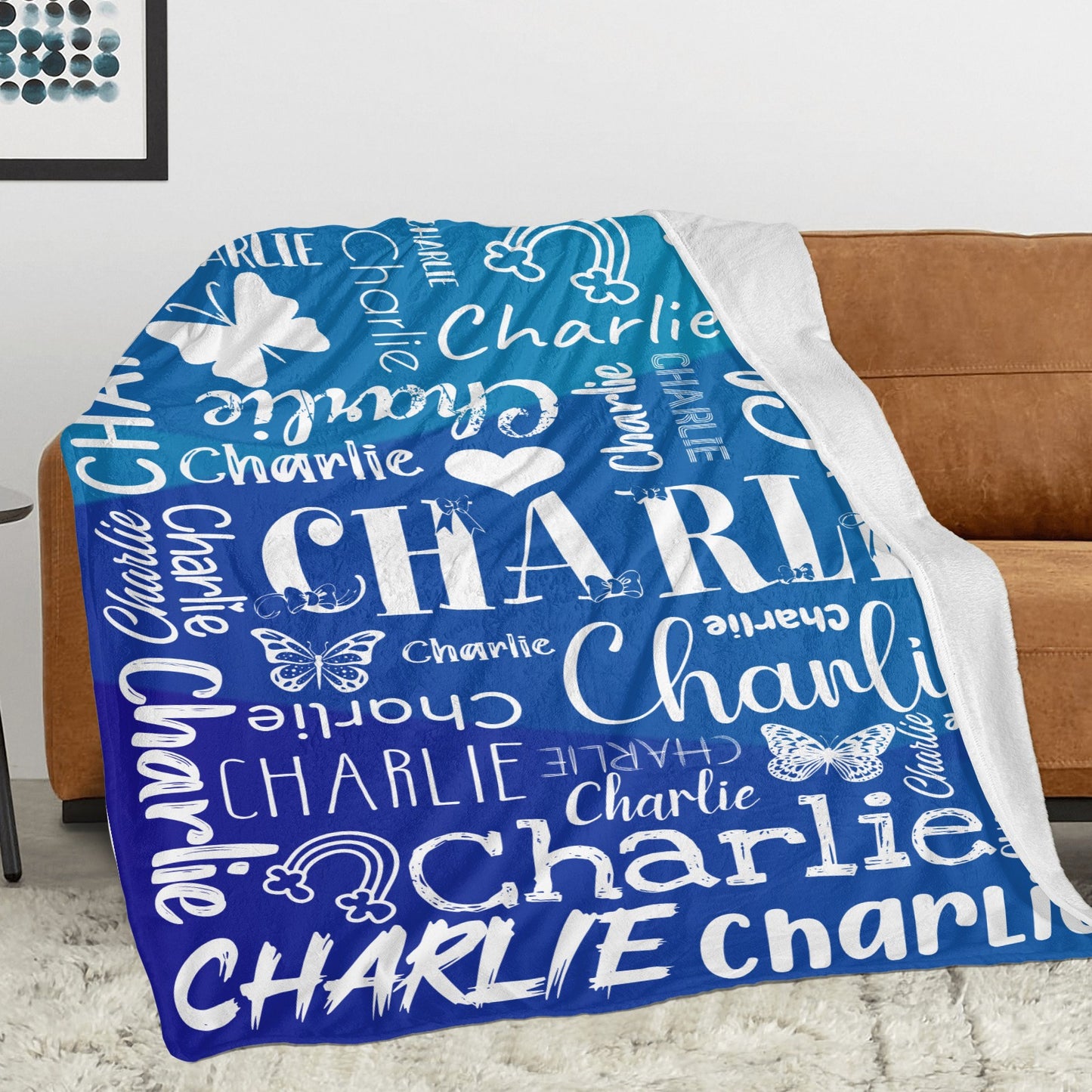 Navy Blue Flannel Blanket Custom Name Blanket Gift for Men Women