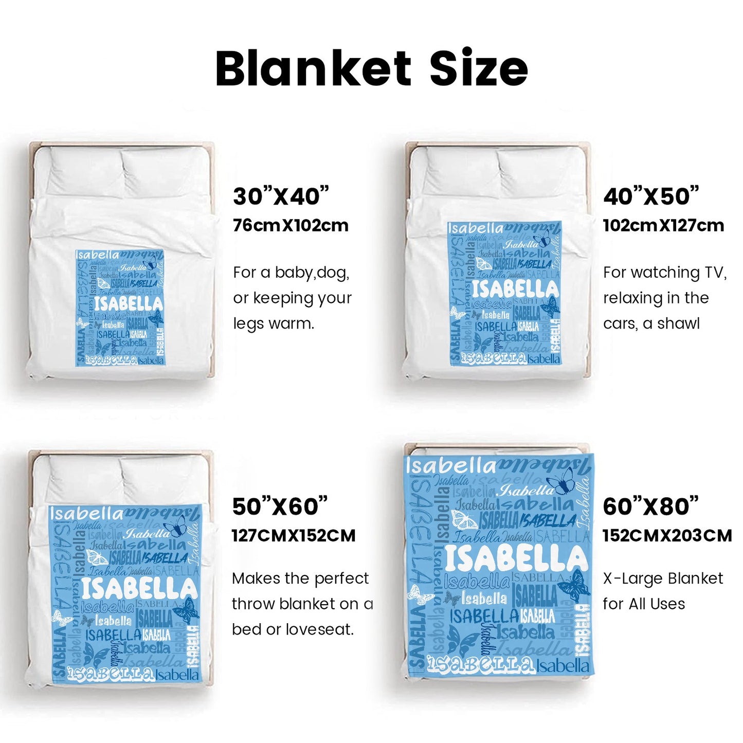 Blue Flannel Blanket Name Blanket Personalized Blanket for Adult Kids Flannel Customize Throw Blanket Custom
