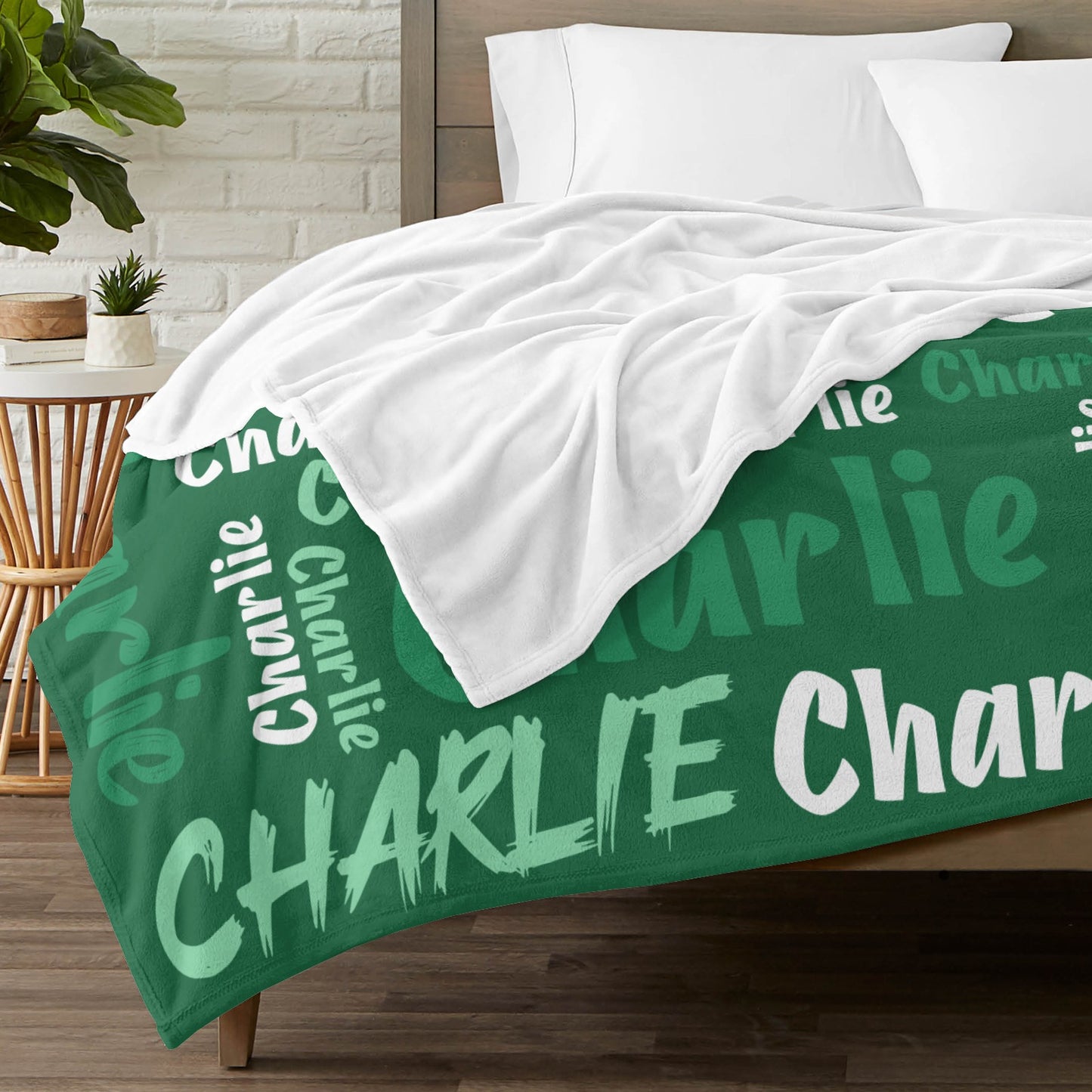 Green Flannel Blanket Custom Name Blanket Gift for Men Women