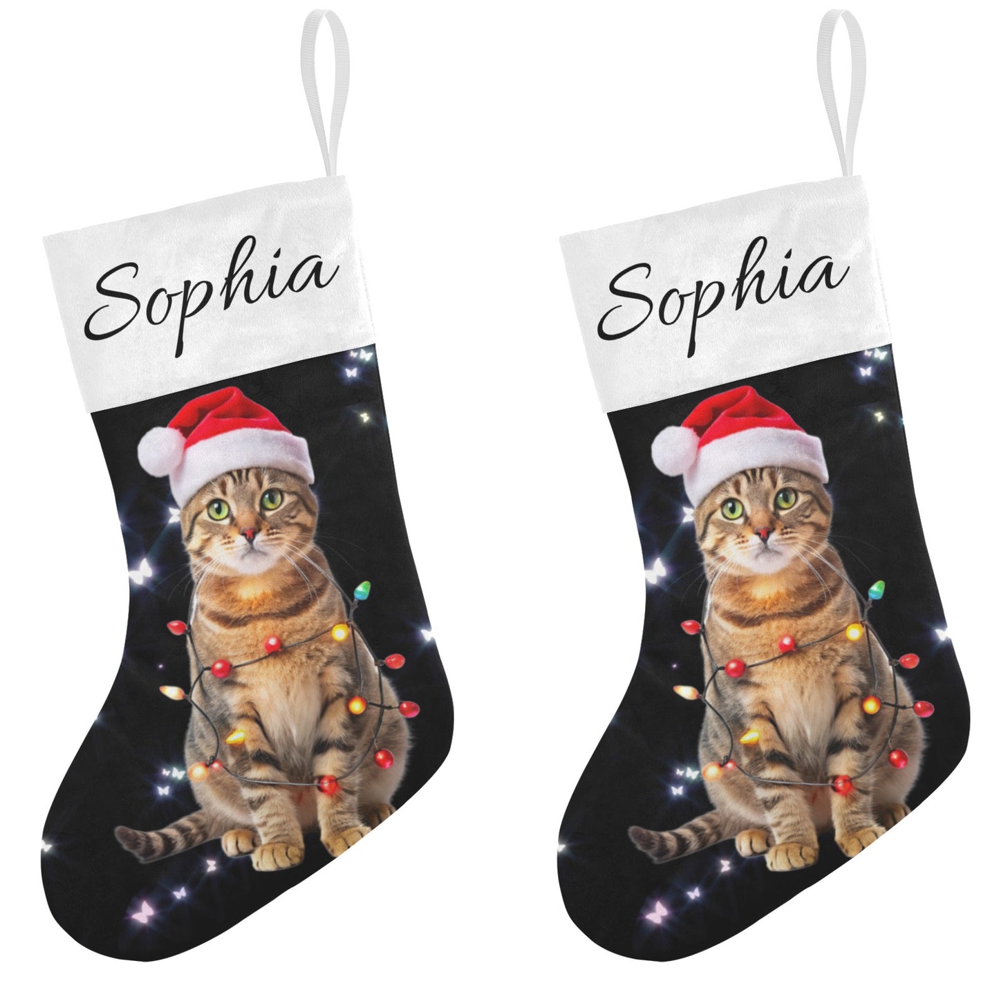 Cat Black Christmas Stocking Custom Name Santa Socks Gift