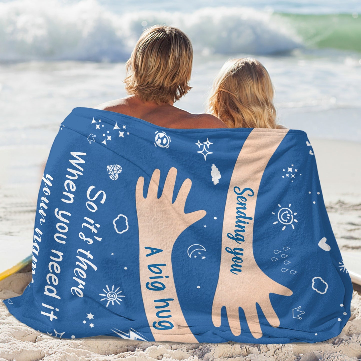 Big Hug Blue Flannel Blanket Custom Name Blanket Gift for Men Women