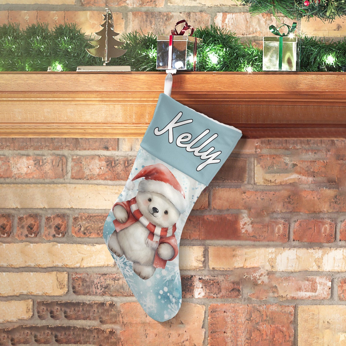 Polar Bear Christmas Stocking Custom Name Santa Socks Gift