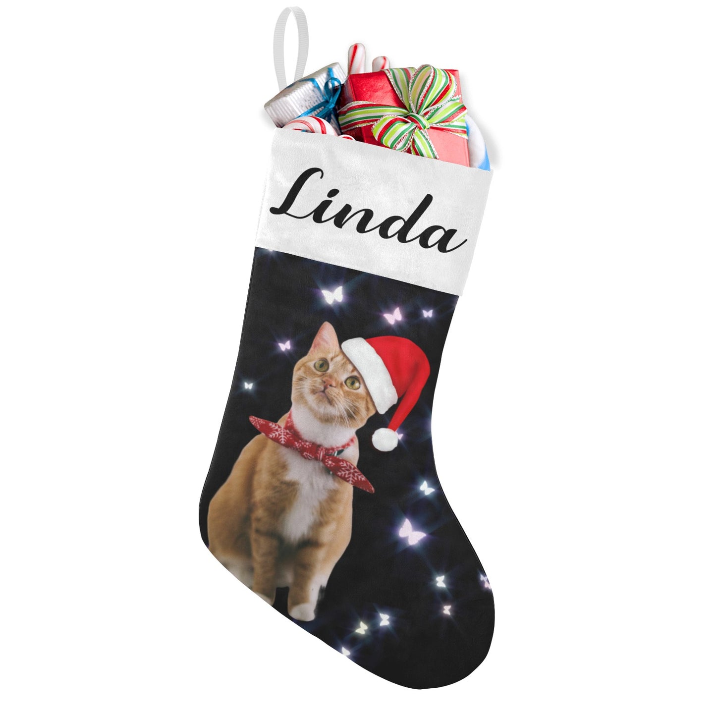 Butterfly Cat Christmas Stocking Custom Name Christmas Socks Gift