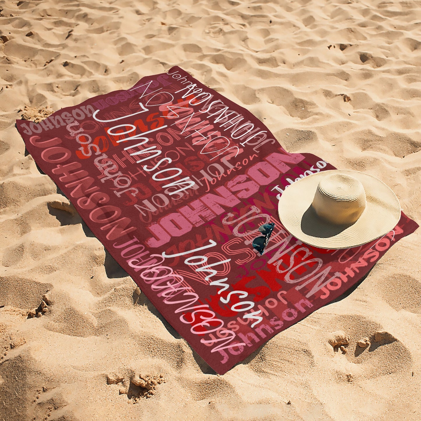 Red Beach Towel Custom Cotton/Poly Blend Pool Towel - Blue - Personalize with Your Name - Standard Size