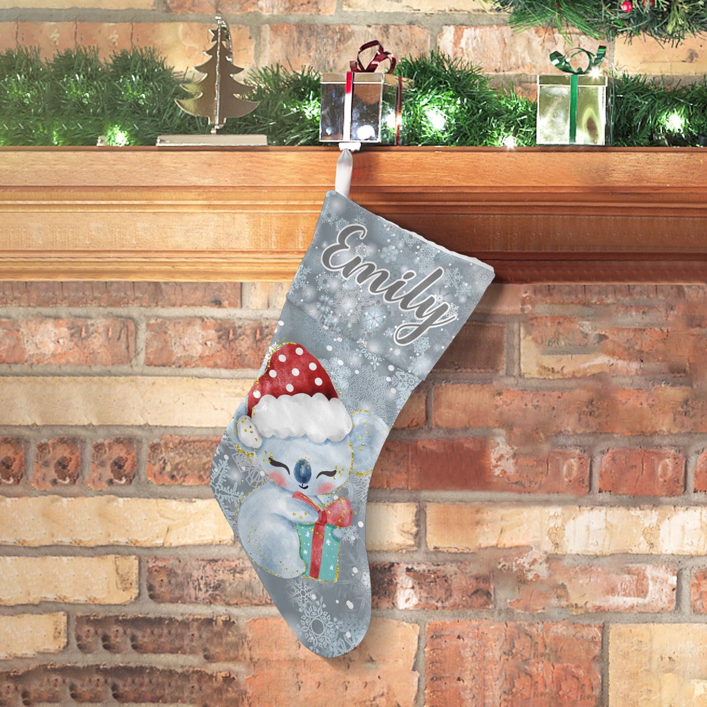 Koala Snowflake Christmas Stocking Custom Name Christmas Socks Gift