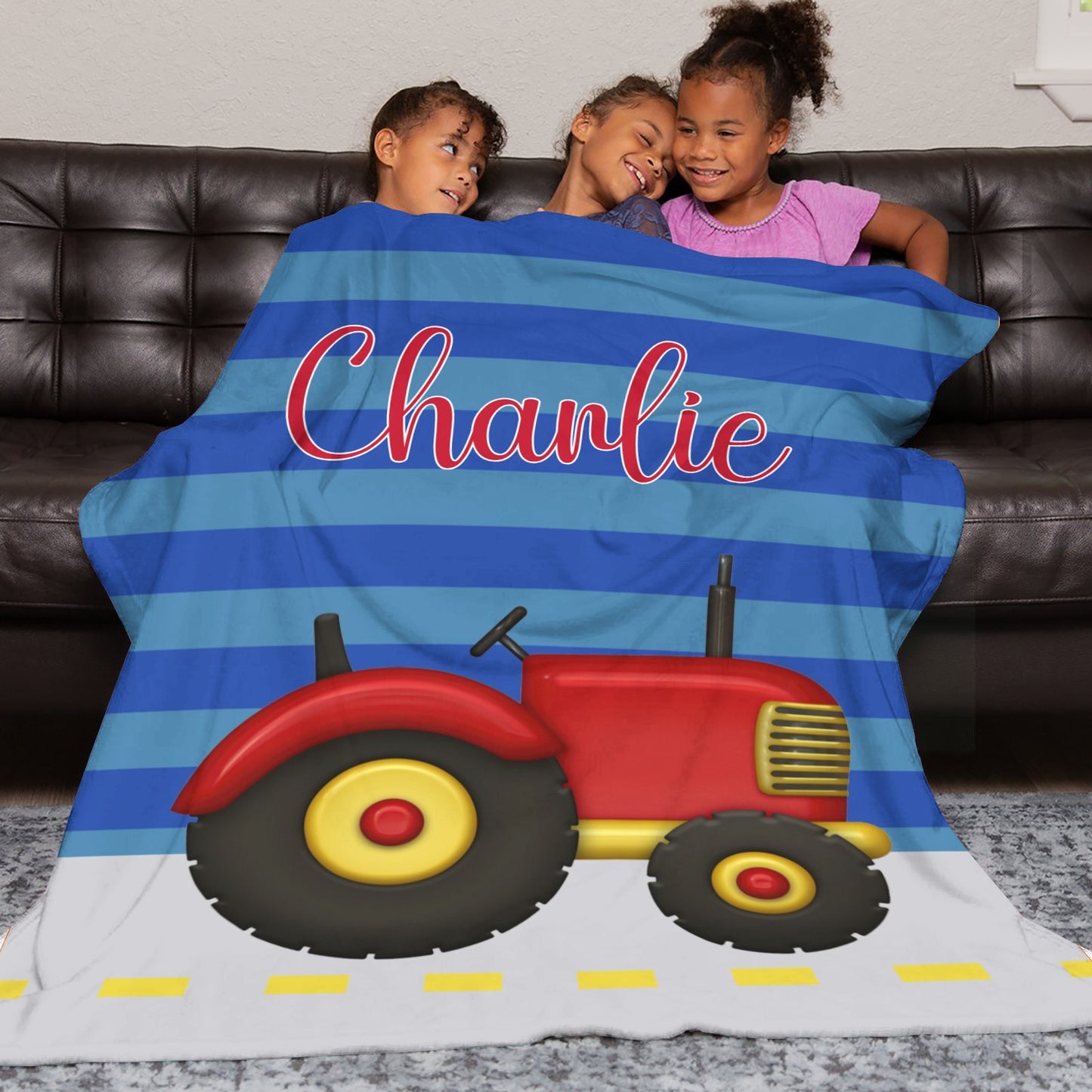 Truck Stripe Flannel Blanket Custom Name Blanket Gift for Men Women