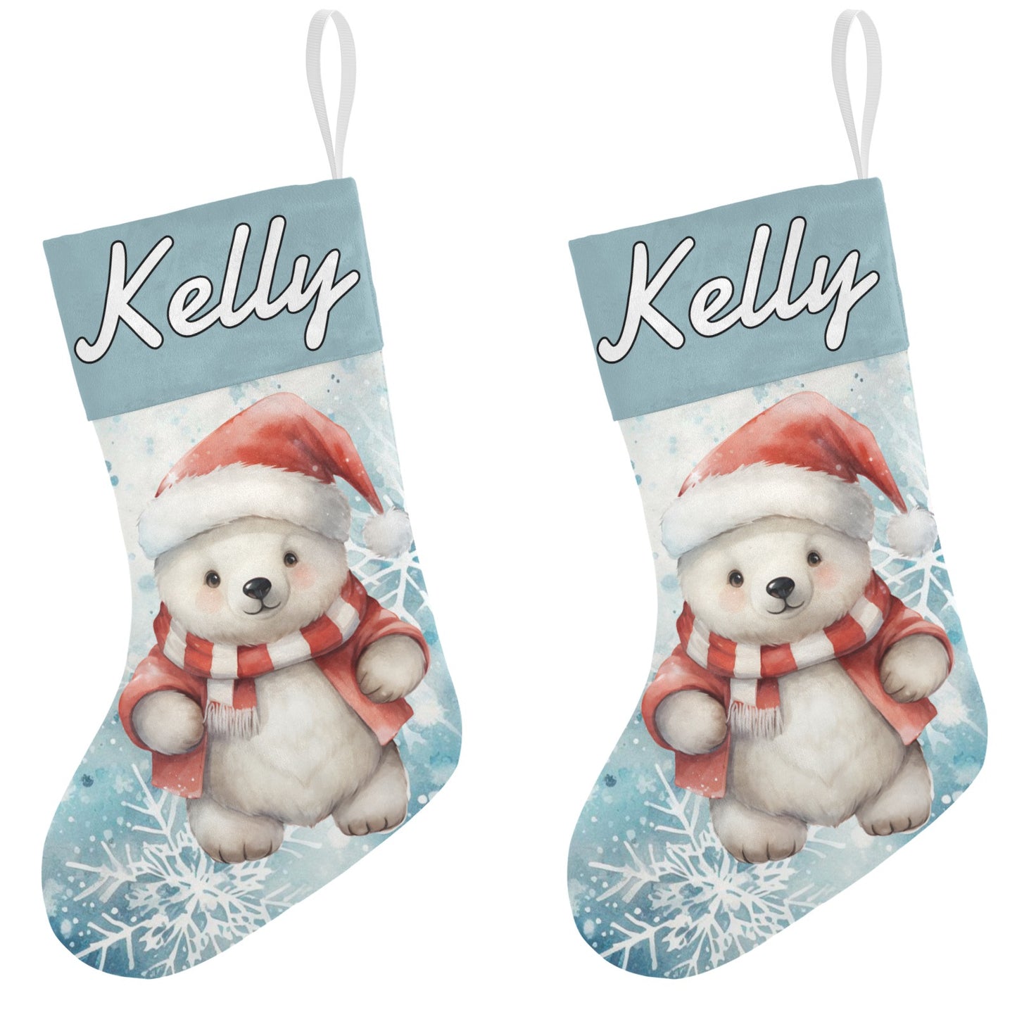 Polar Bear Christmas Stocking Custom Name Santa Socks Gift