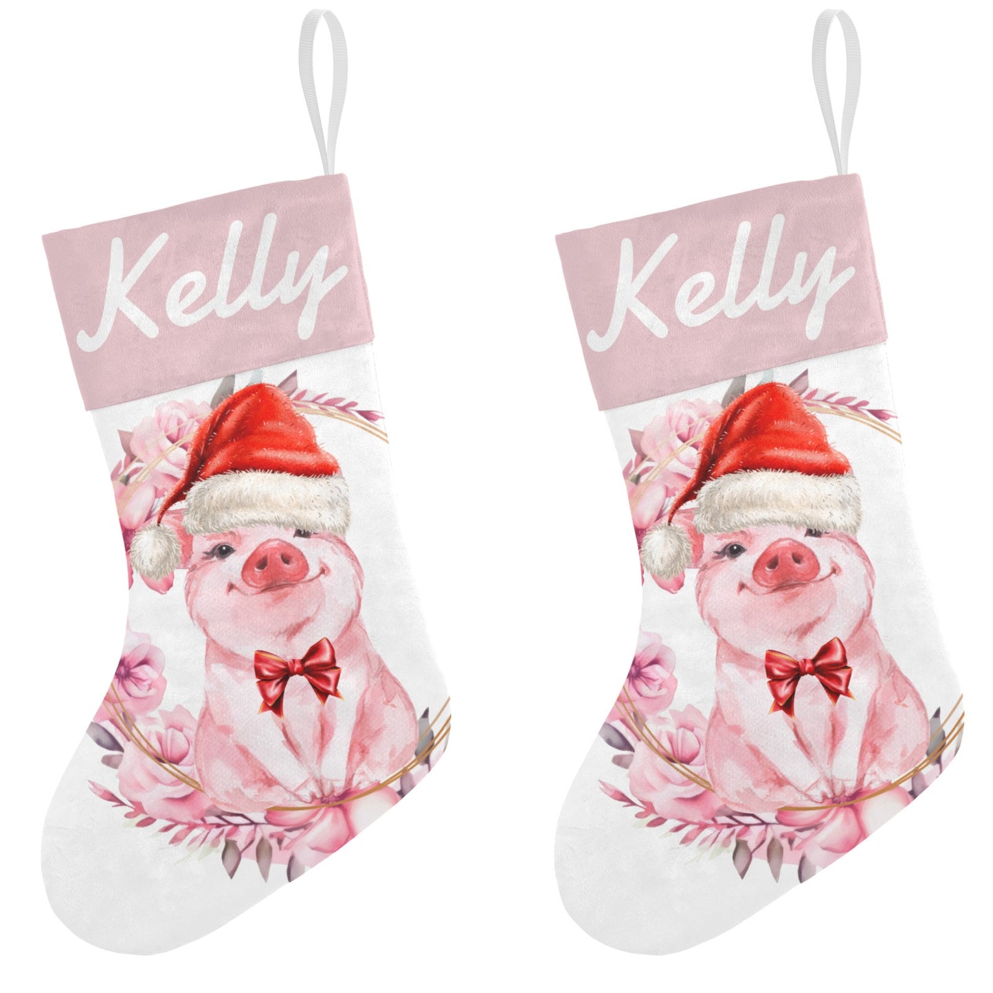 Pig Pink Christmas Stocking Custom Name Santa Socks Gift