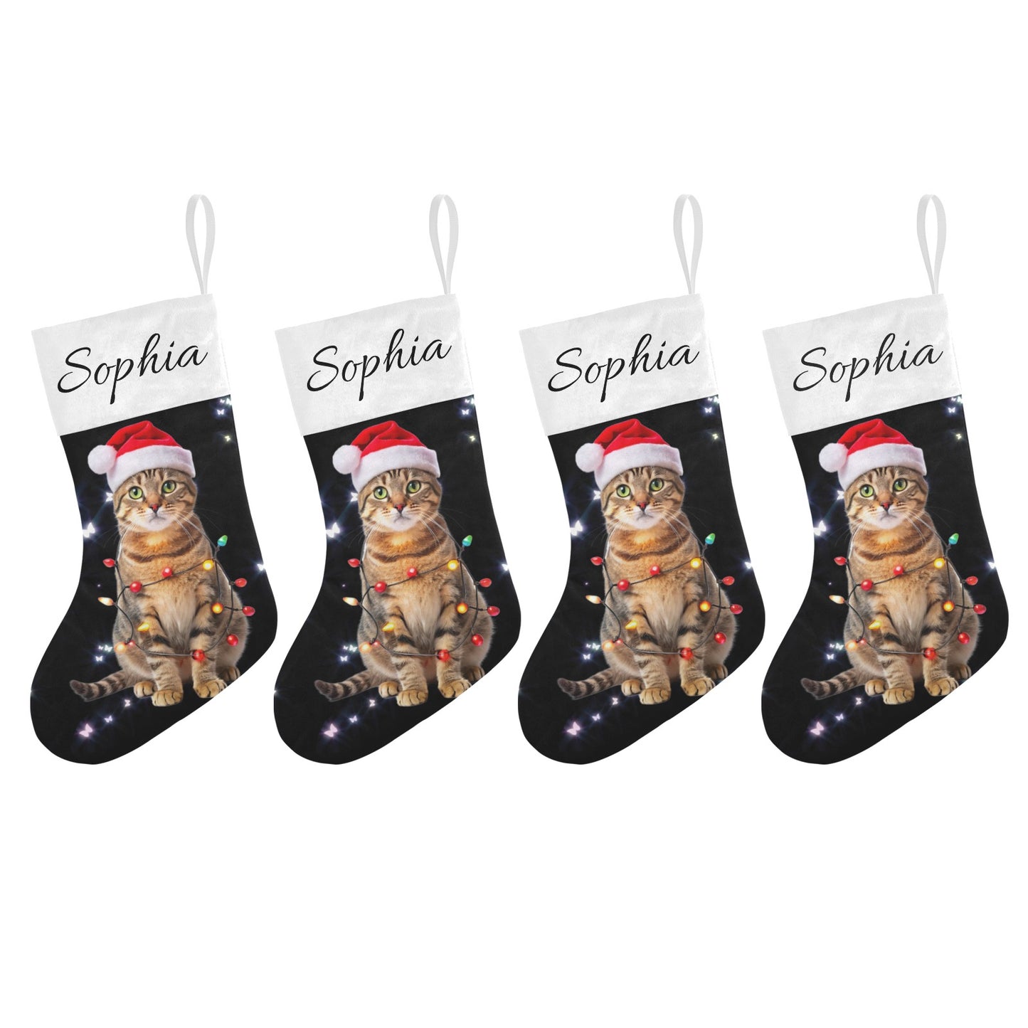 Cat Black Christmas Stocking Custom Name Santa Socks Gift