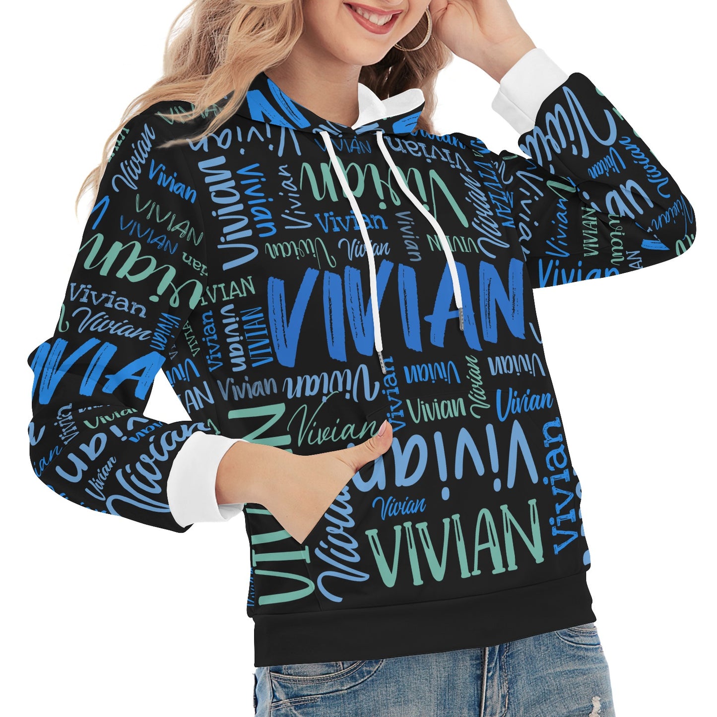 Black Unisex Heavy Blend Hoodie Customized Hooded Sweatshirt with Name Women and Girl