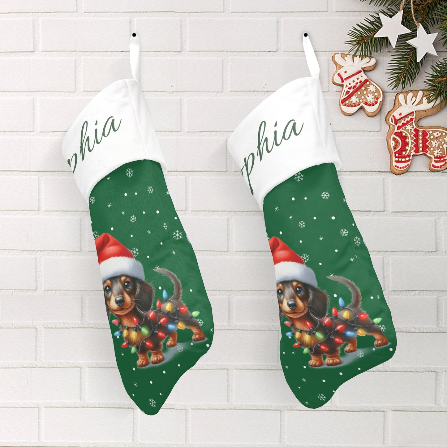 Sausage dog Christmas Stocking Custom Name Santa Socks Gift