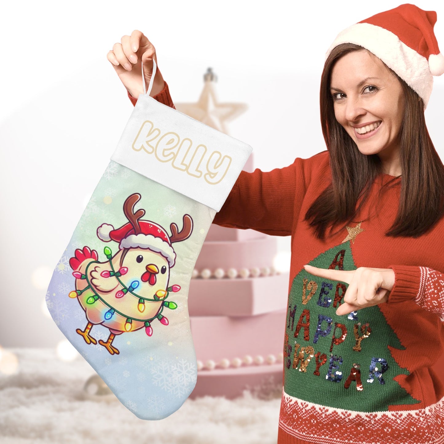Chicken Christmas Stocking Custom Name Santa Socks Gift