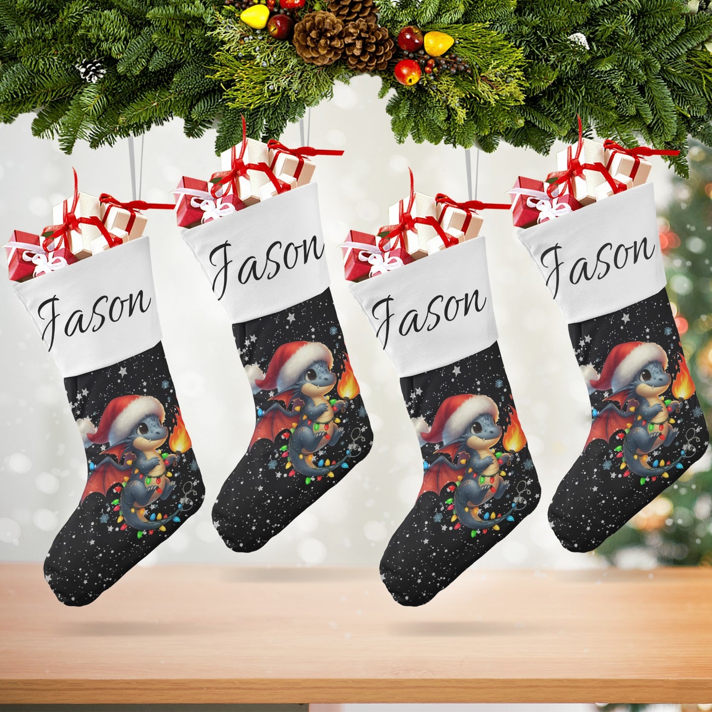 Dinosaur Christmas Stocking Custom Name Santa Socks Gift