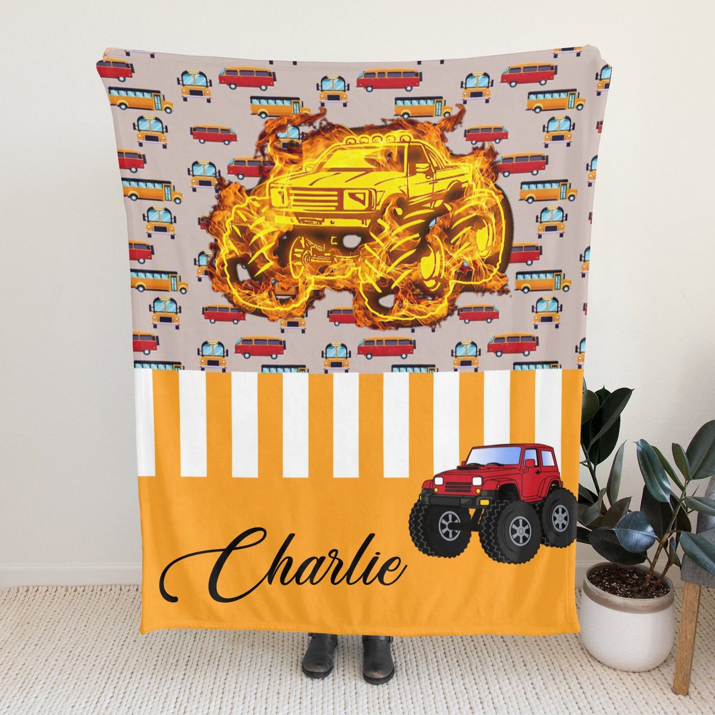 Red Truck Tractor Flannel Blanket Custom Name Blanket Gift for Men Women