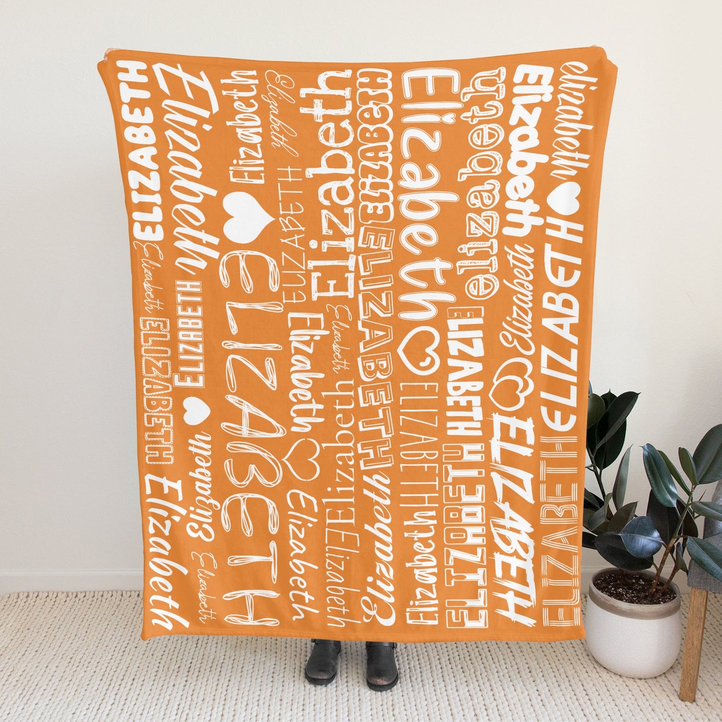 Orange Flannel Blanket Name Blanket Personalized Blanket for Adult Kids Flannel Customize Throw Blanket Custom