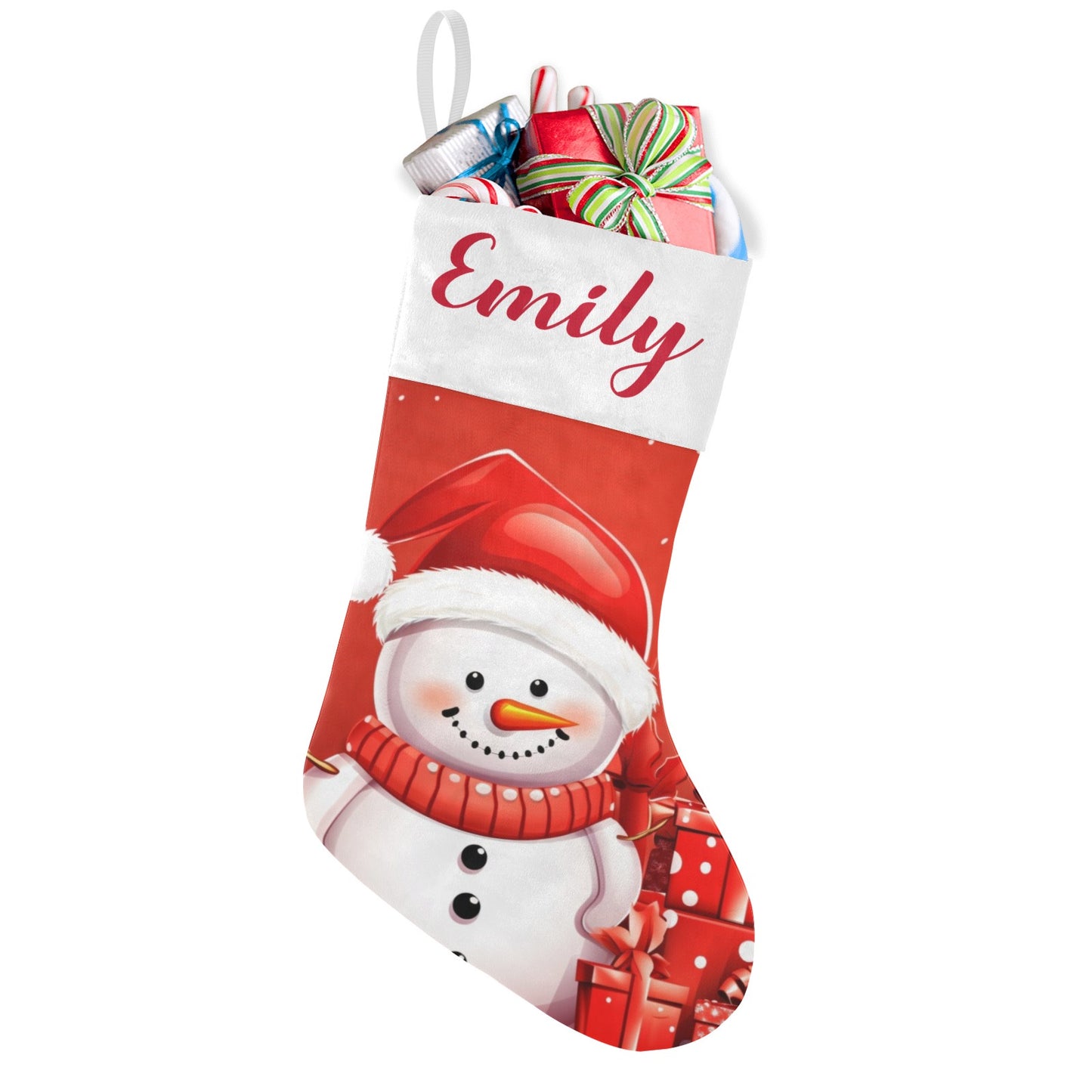 Snowman Red Christmas Stocking Custom Name Christmas Socks Gift