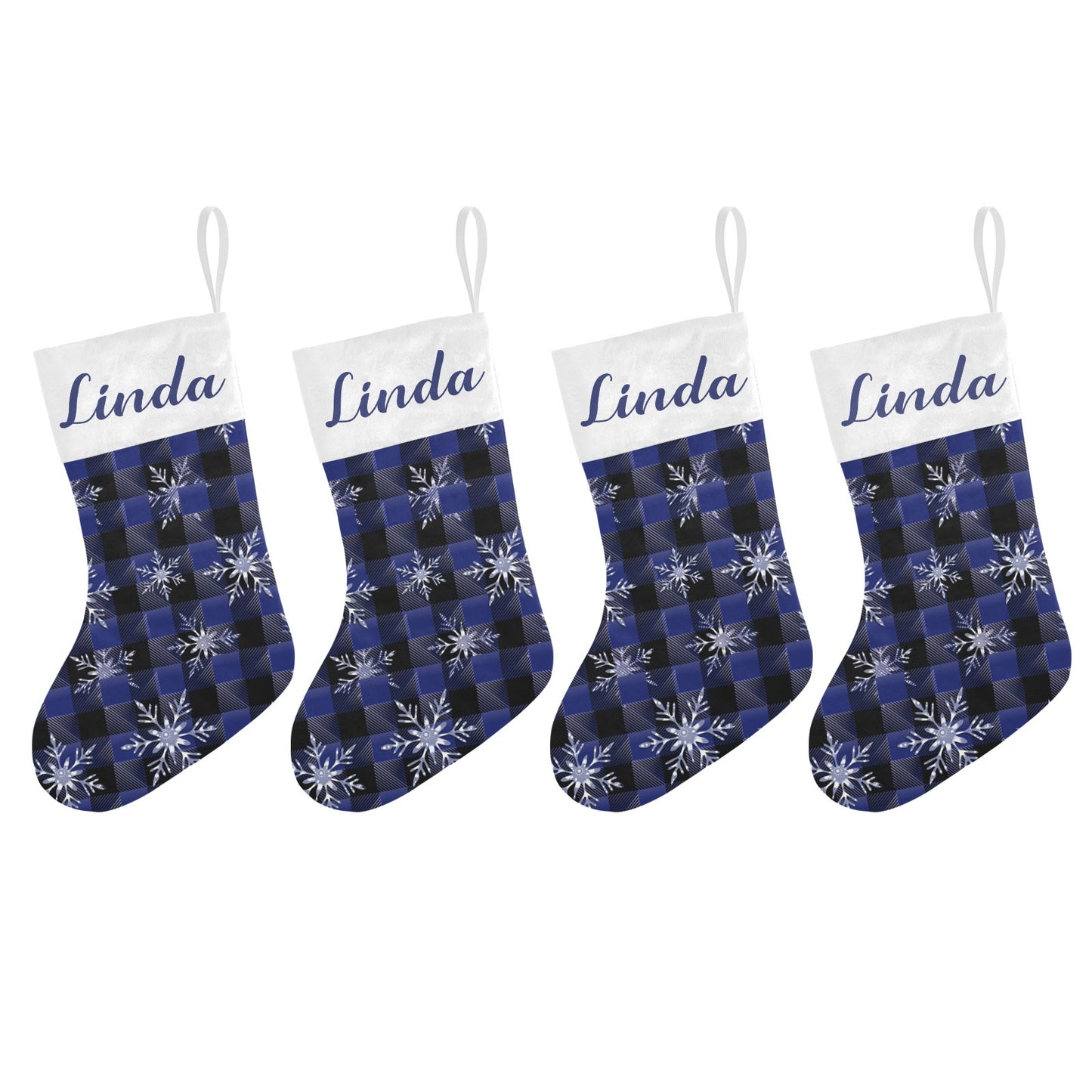 Blue Plaid Snowflakes Christmas Stocking Custom Name Christmas Socks Gift