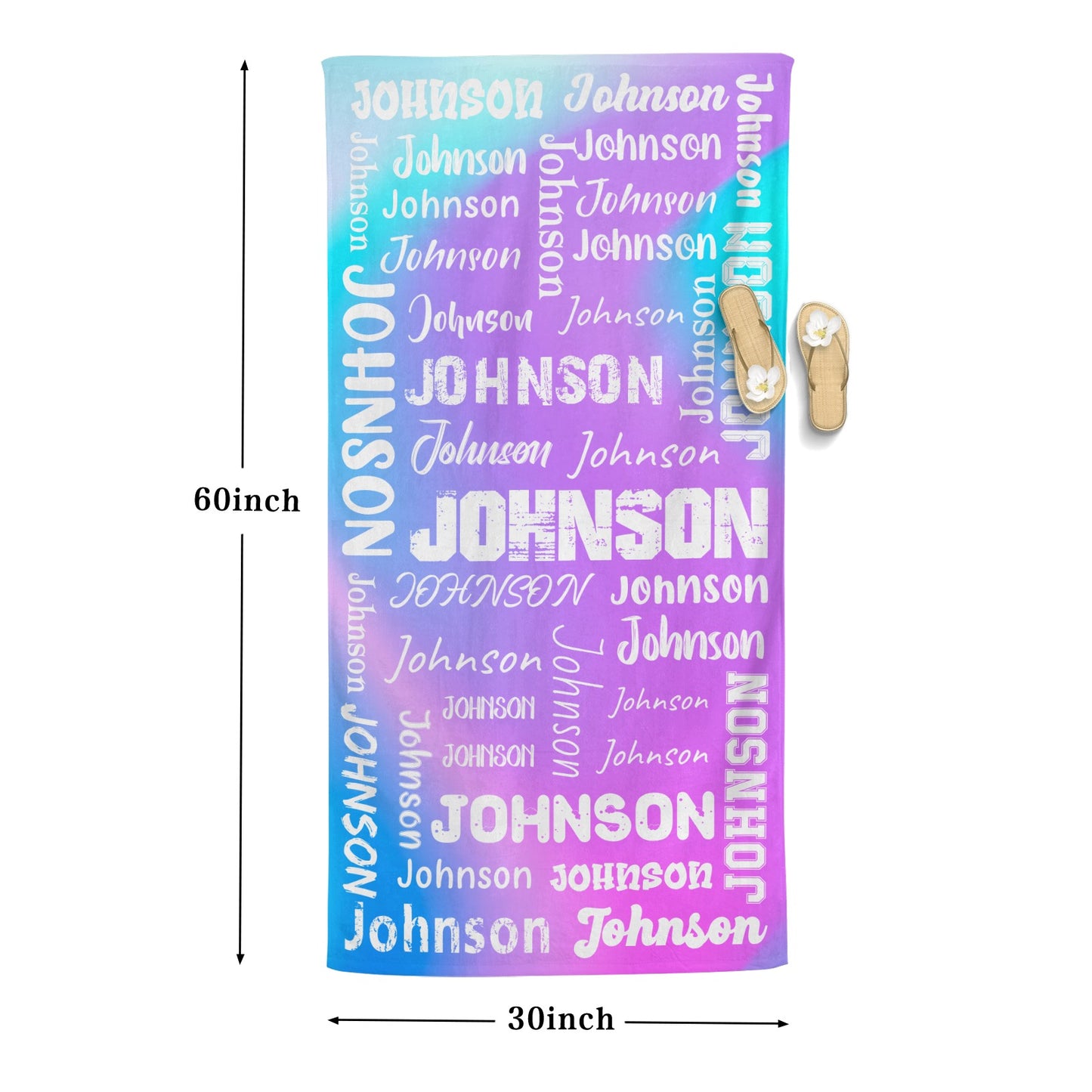 Blue Purple Beach Towel Custom Cotton/Poly Blend Pool Towel - Blue - Personalize with Your Name - Standard Size
