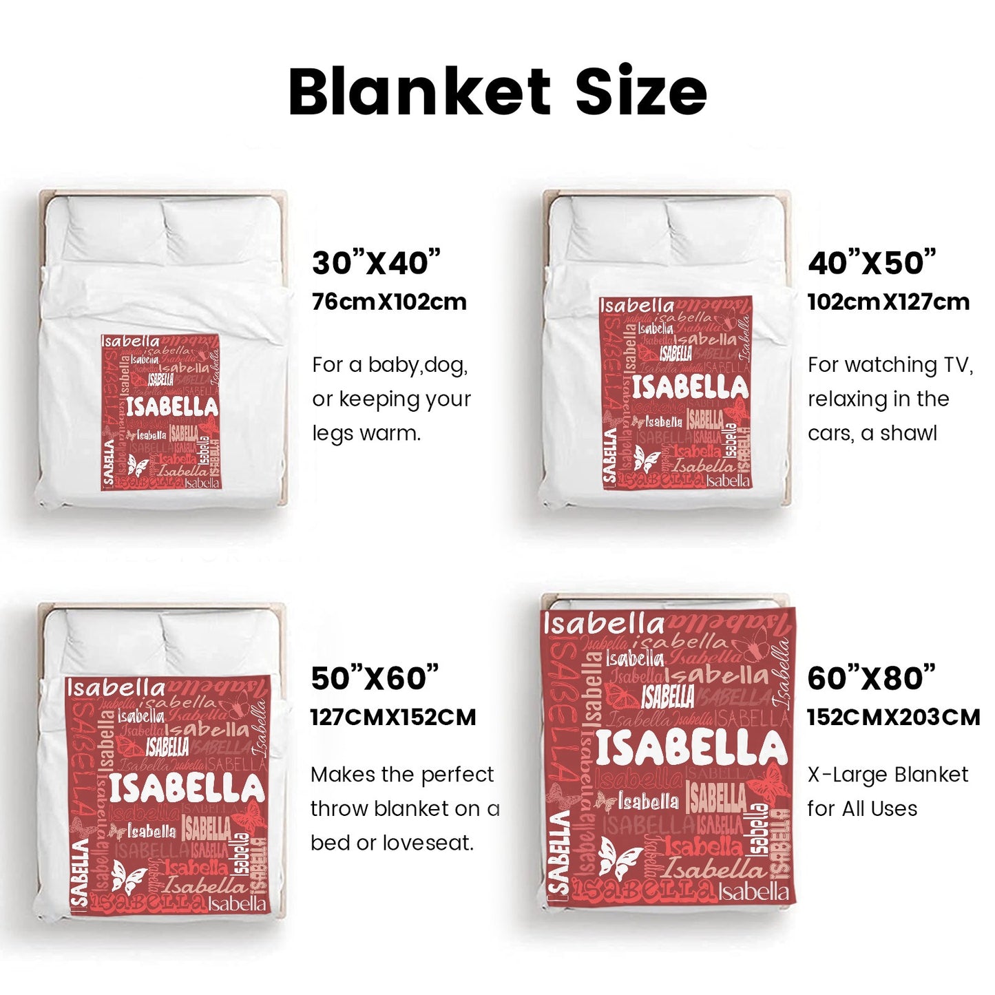 Red Flannel Blanket Name Blanket Personalized Blanket for Adult Kids Flannel Customize Throw Blanket Custom
