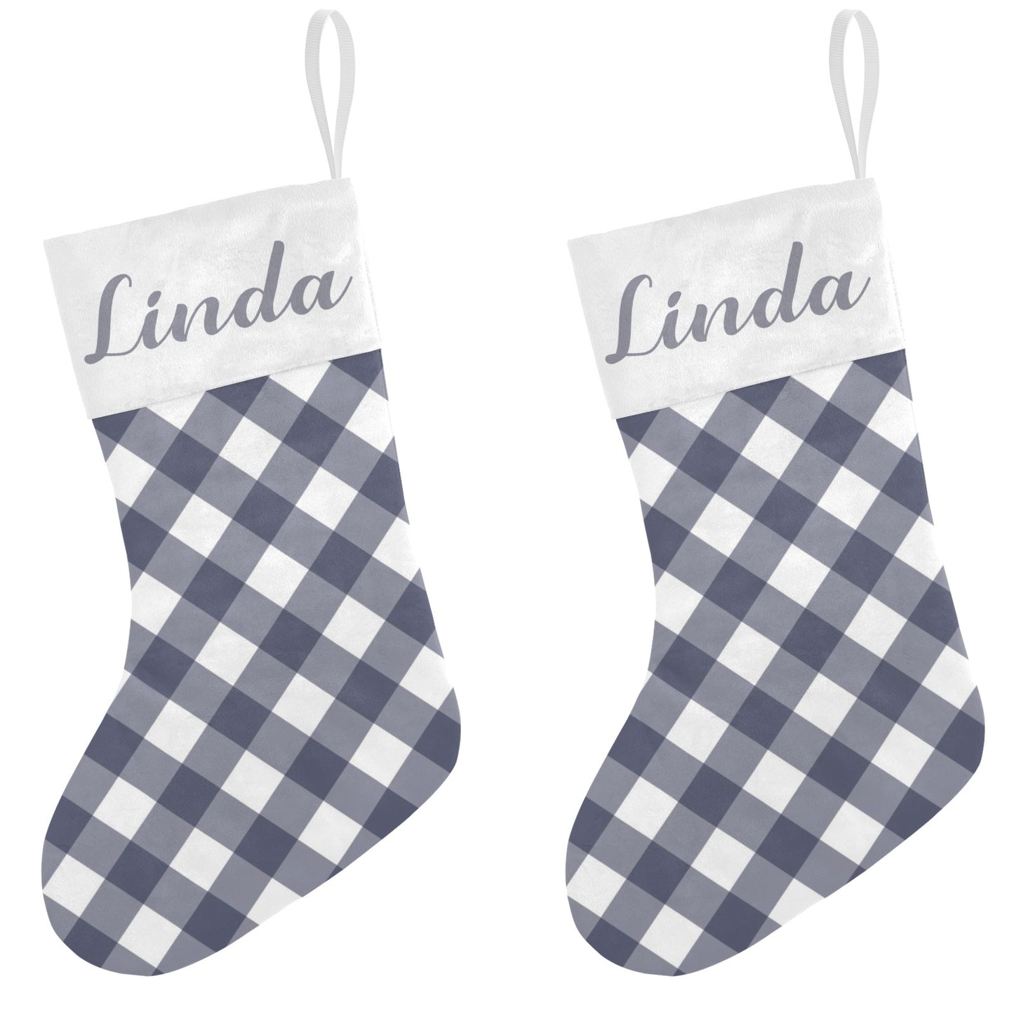 Grey Buffalo Plaid Christmas Stocking Custom Name Christmas Socks Gift