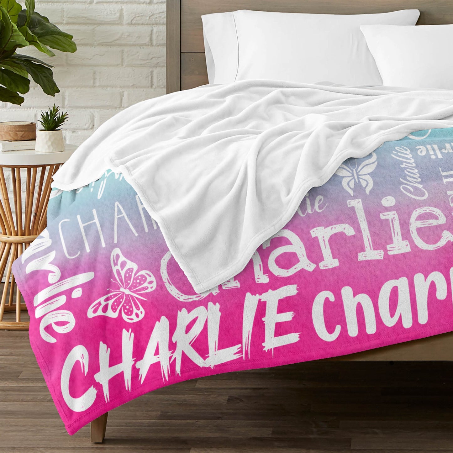 Gradient Color Flannel Blanket Custom Name Blanket Gift for Men Women